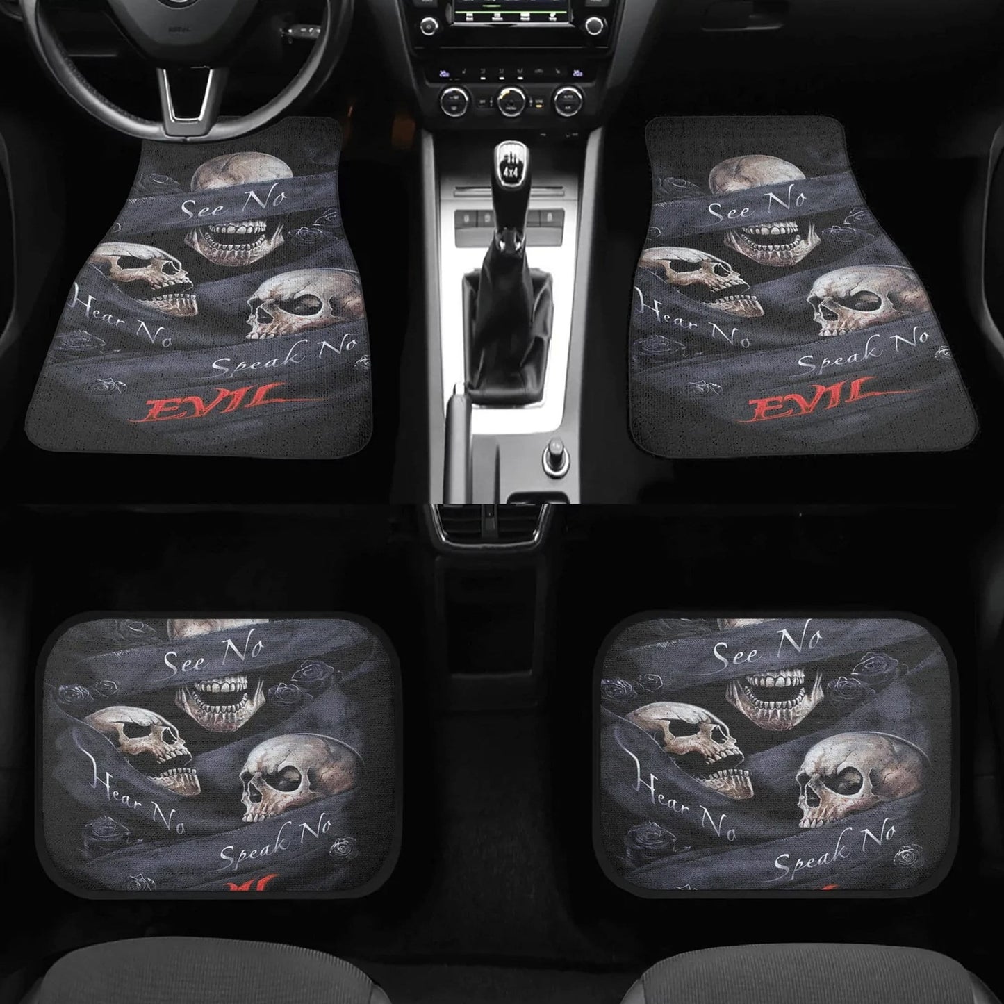 No see no hear no speak evils skull car seat cover car mat, gothic skull car seat cover mats, Halloween evils skull car protector cover mat