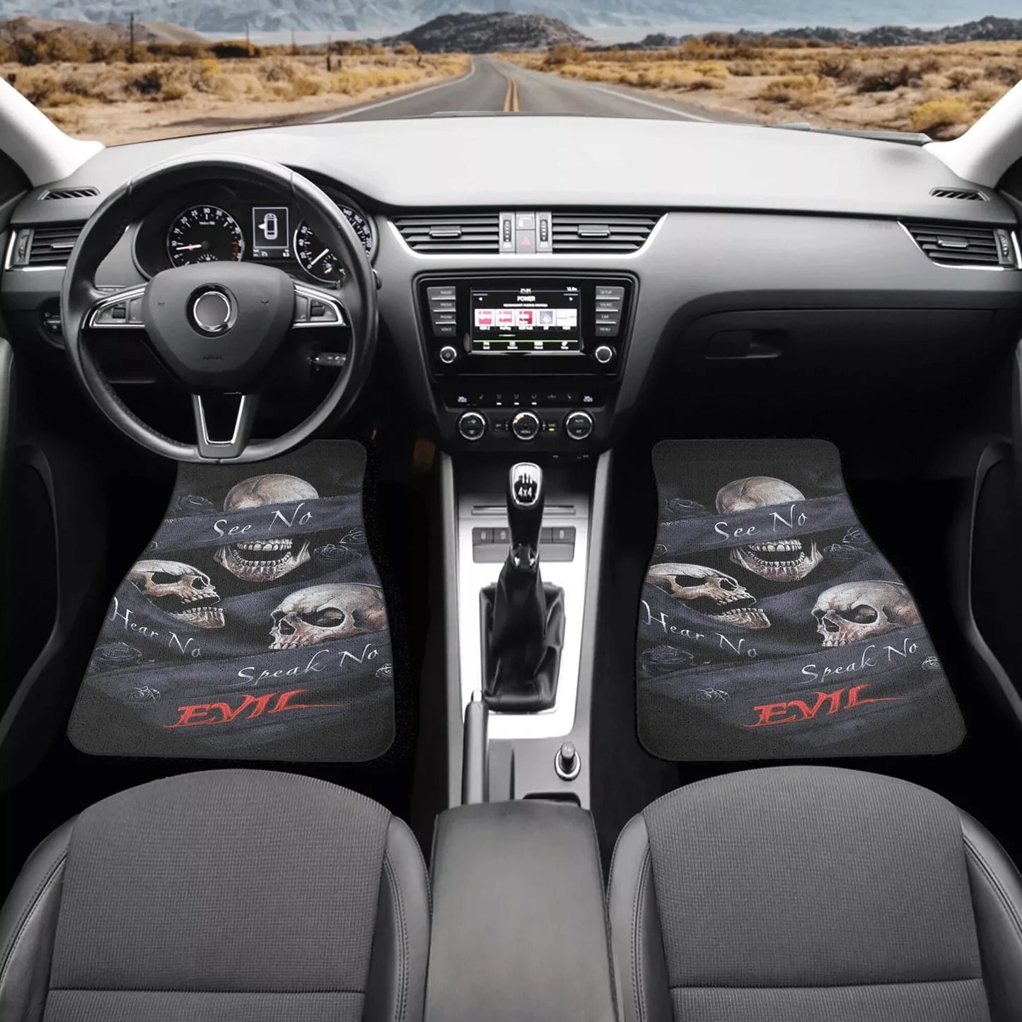 No see no hear no speak evils skull car seat cover car mat, gothic skull car seat cover mats, Halloween evils skull car protector cover mat