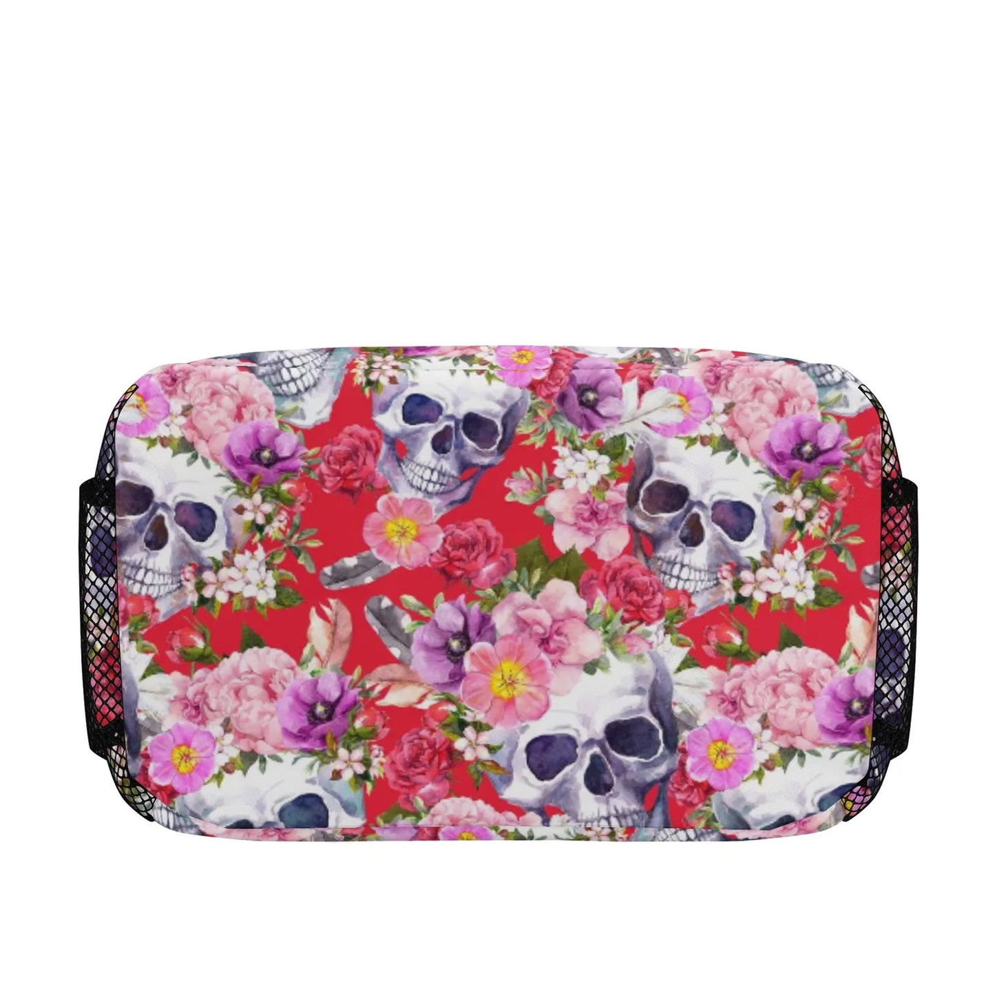 Floral skull lunch bag, day of the dead lunch bag, rose skull lunch box, skeleton lunch tote, day of the dead lunch tote, skull lunch bag