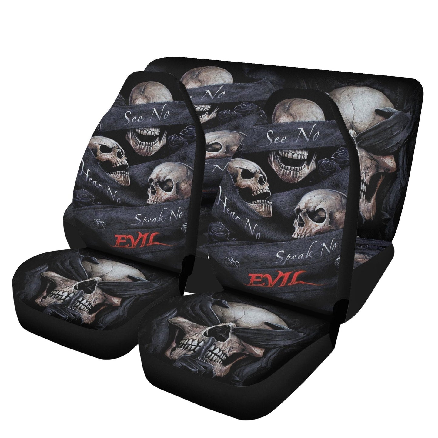 No see no hear no speak evils skull car seat cover car mat, gothic skull car seat cover mats, Halloween evils skull car protector cover mat