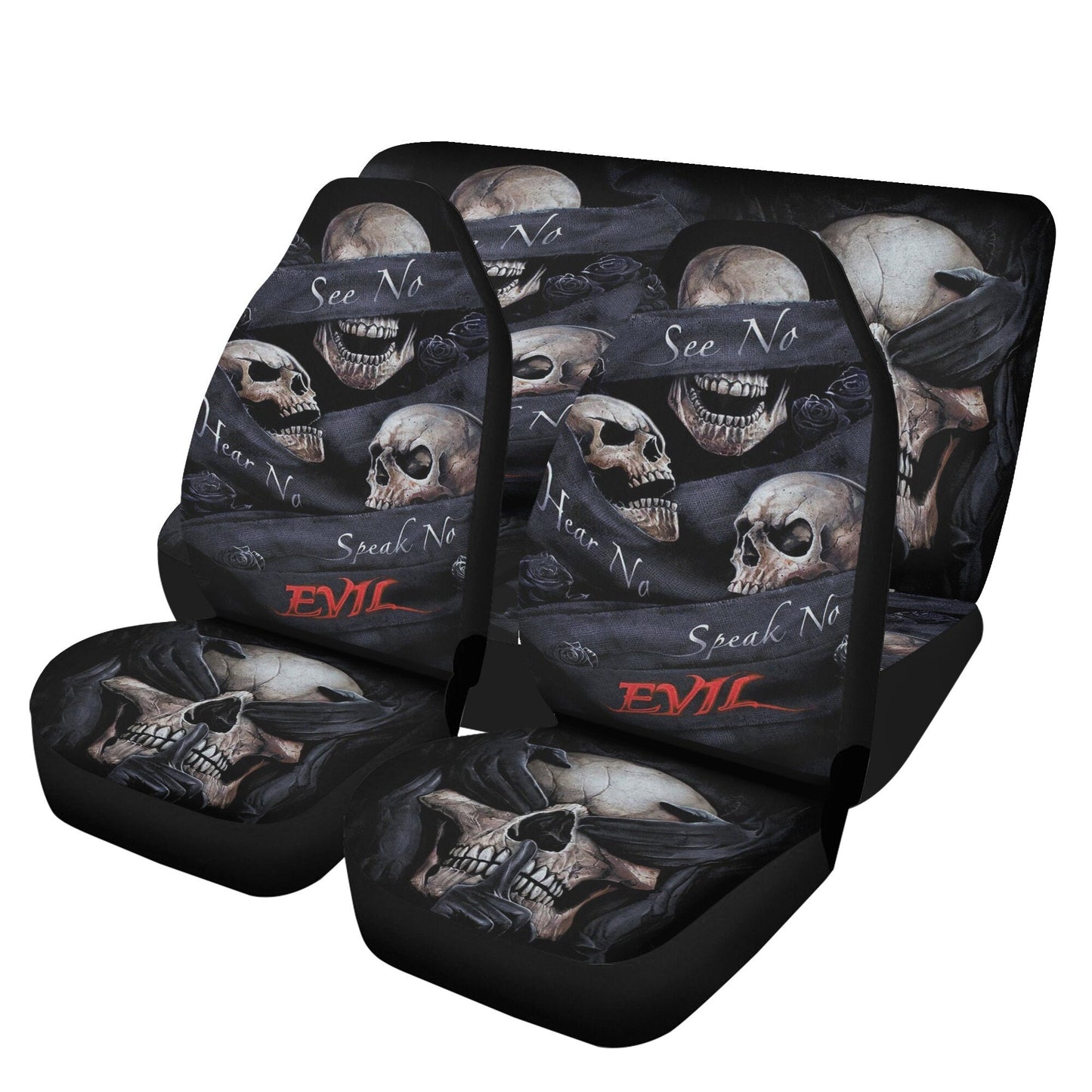 No see no hear no speak evils skull car seat cover car mat, gothic skull car seat cover mats, Halloween evils skull car protector cover mat