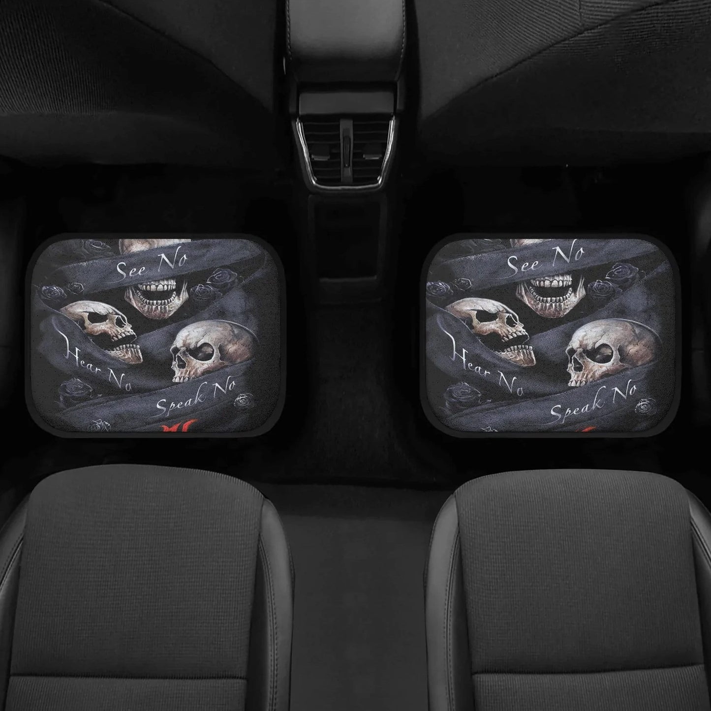 No see no hear no speak evils skull car seat cover car mat, gothic skull car seat cover mats, Halloween evils skull car protector cover mat