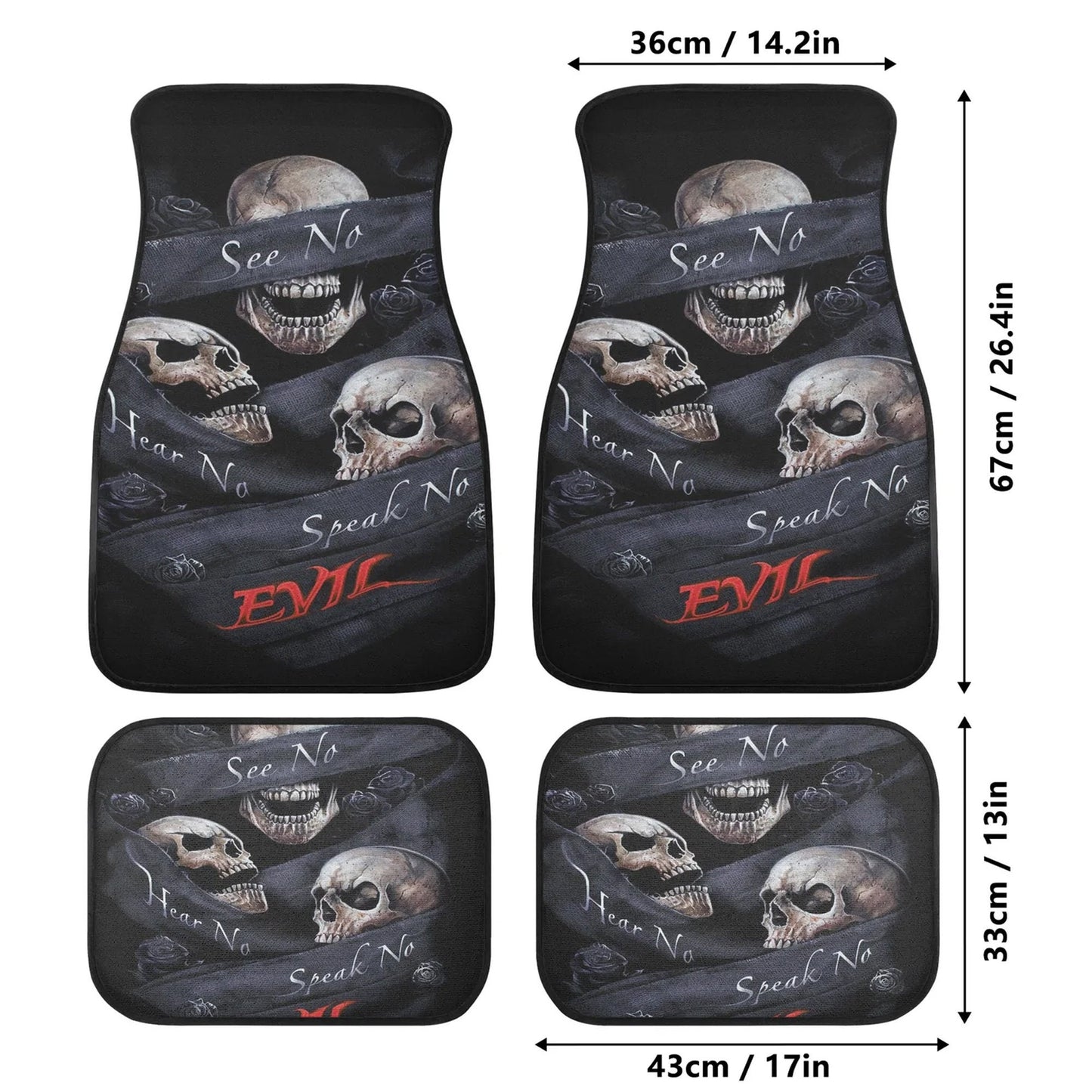 No see no hear no speak evils skull car seat cover car mat, gothic skull car seat cover mats, Halloween evils skull car protector cover mat