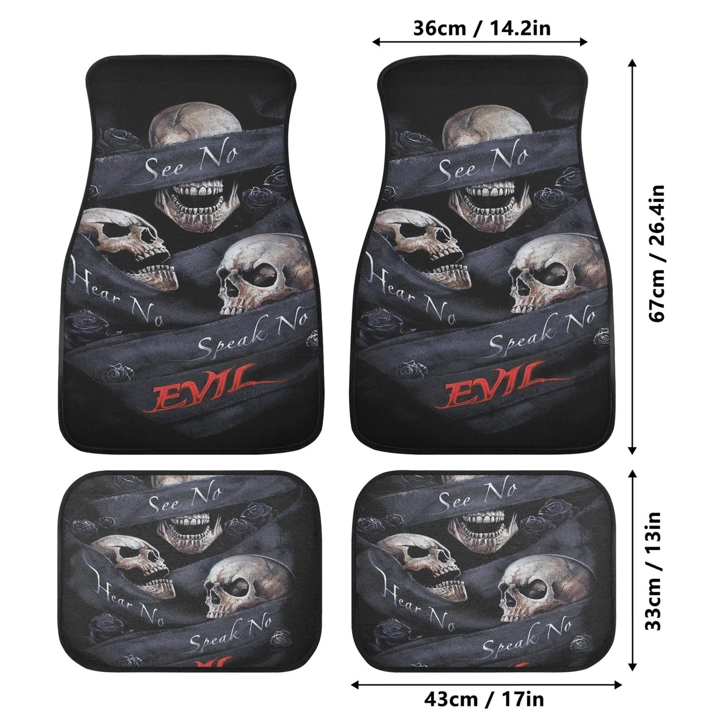 No see no hear no speak evils skull car seat cover car mat, gothic skull car seat cover mats, Halloween evils skull car protector cover mat