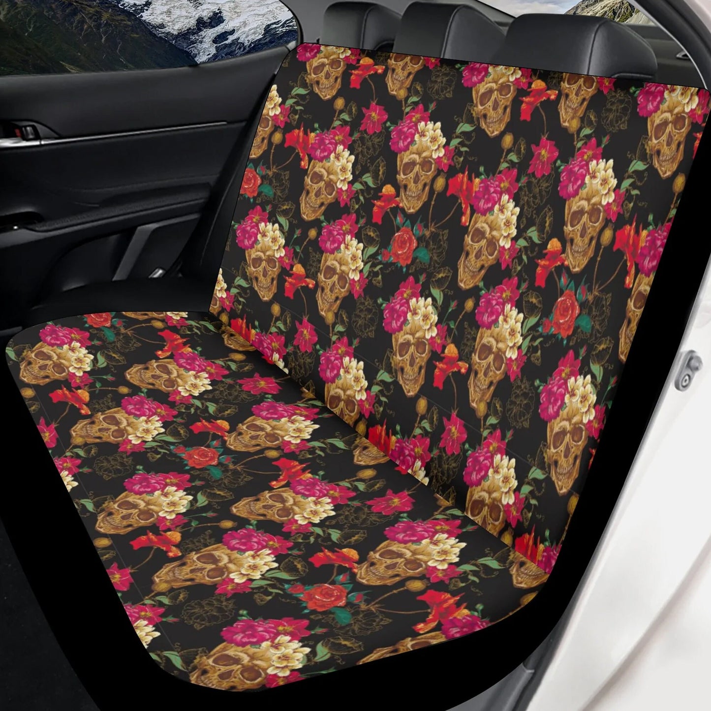 Floral skull Car Seat Covers car mats, Sugar skull car seat protector car mats, Rose candy skull gothic skull car seat protector covers mats