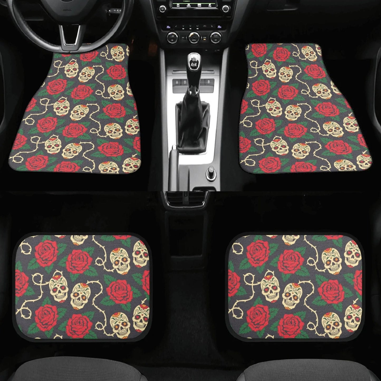 Floral skull pattern Car Seat Covers car mats Rose Candy skull car seat cover mats Halloween rose gothic skull car seat protector covers mat