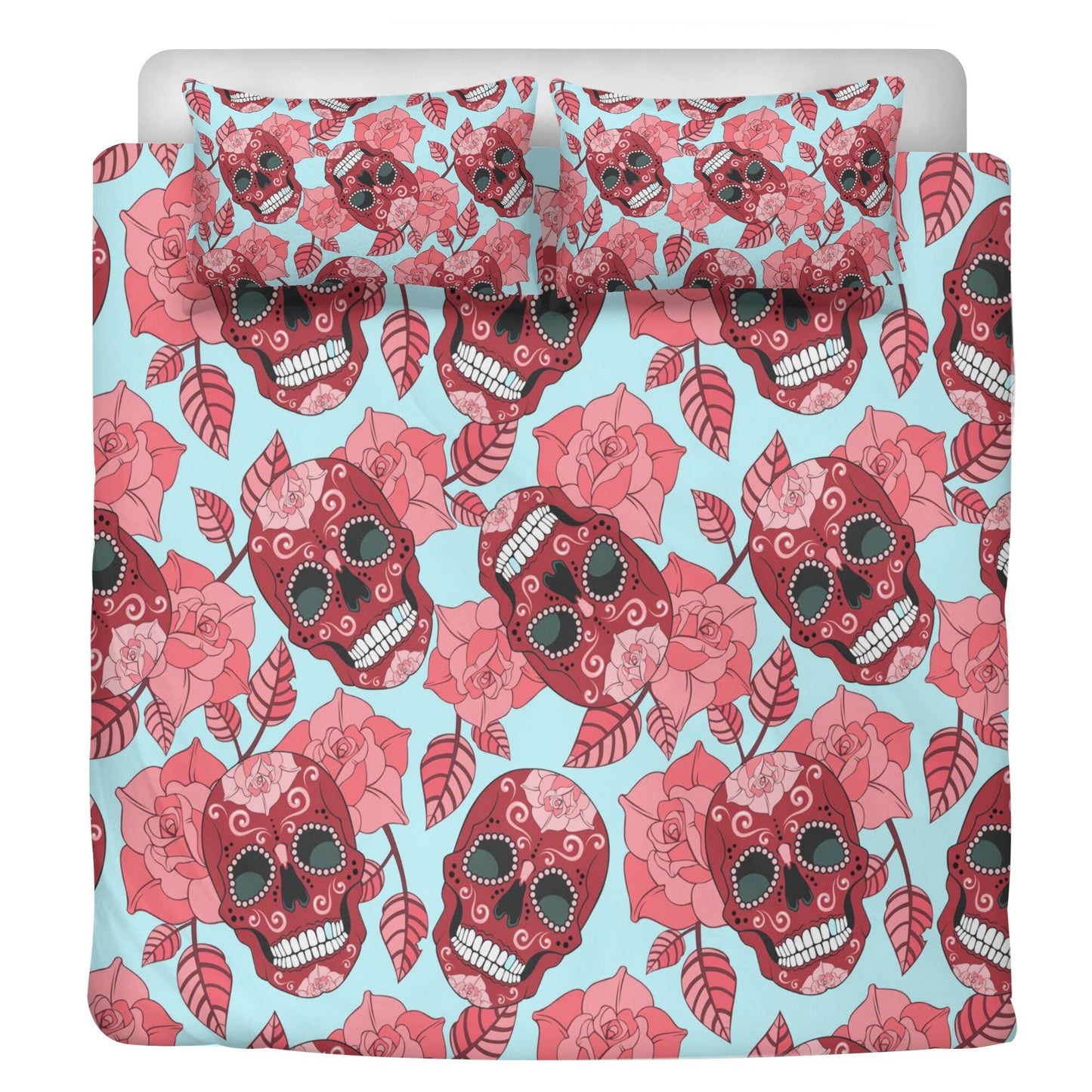 4pcs candy skull bedding set, skull duvet cover set, dia de los muertos skull bedding set, Mexican floral skull duvet cover pillow covers