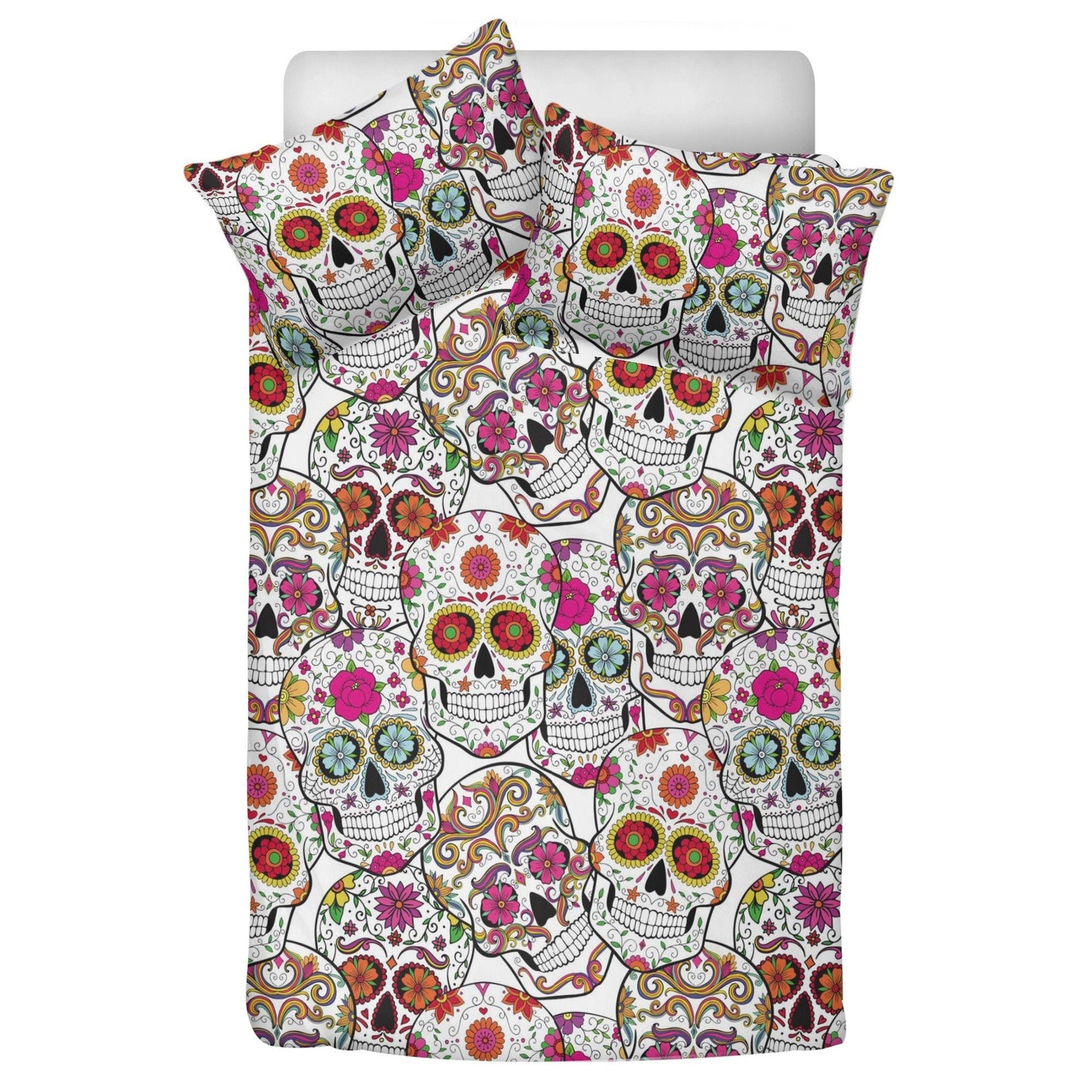 4pcs candy skull bedding set, skull duvet cover set, dia de los muertos skull bedding set, Halloween floral skull duvet cover pillow covers