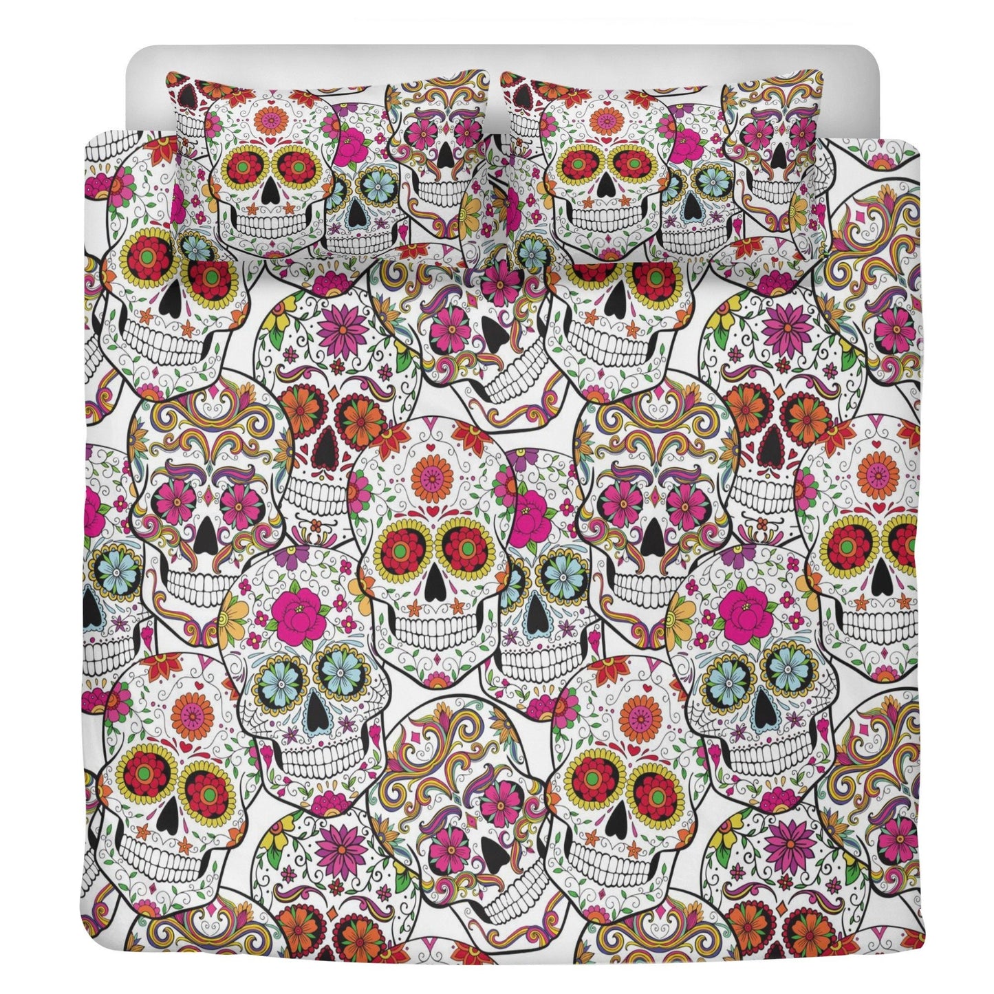 4pcs candy skull bedding set, skull duvet cover set, dia de los muertos skull bedding set, Halloween floral skull duvet cover pillow covers