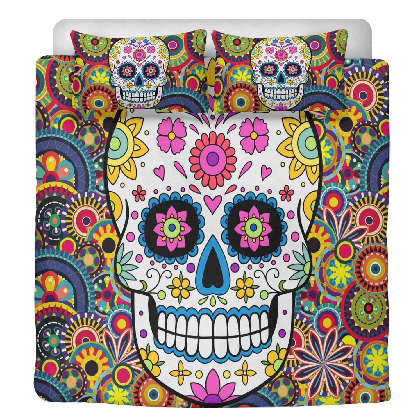 4pcs Floral sugar skull bedding duvet cover set, day of the dead skull candy skull bedding set, sugar skull duvet cover set pillow covers