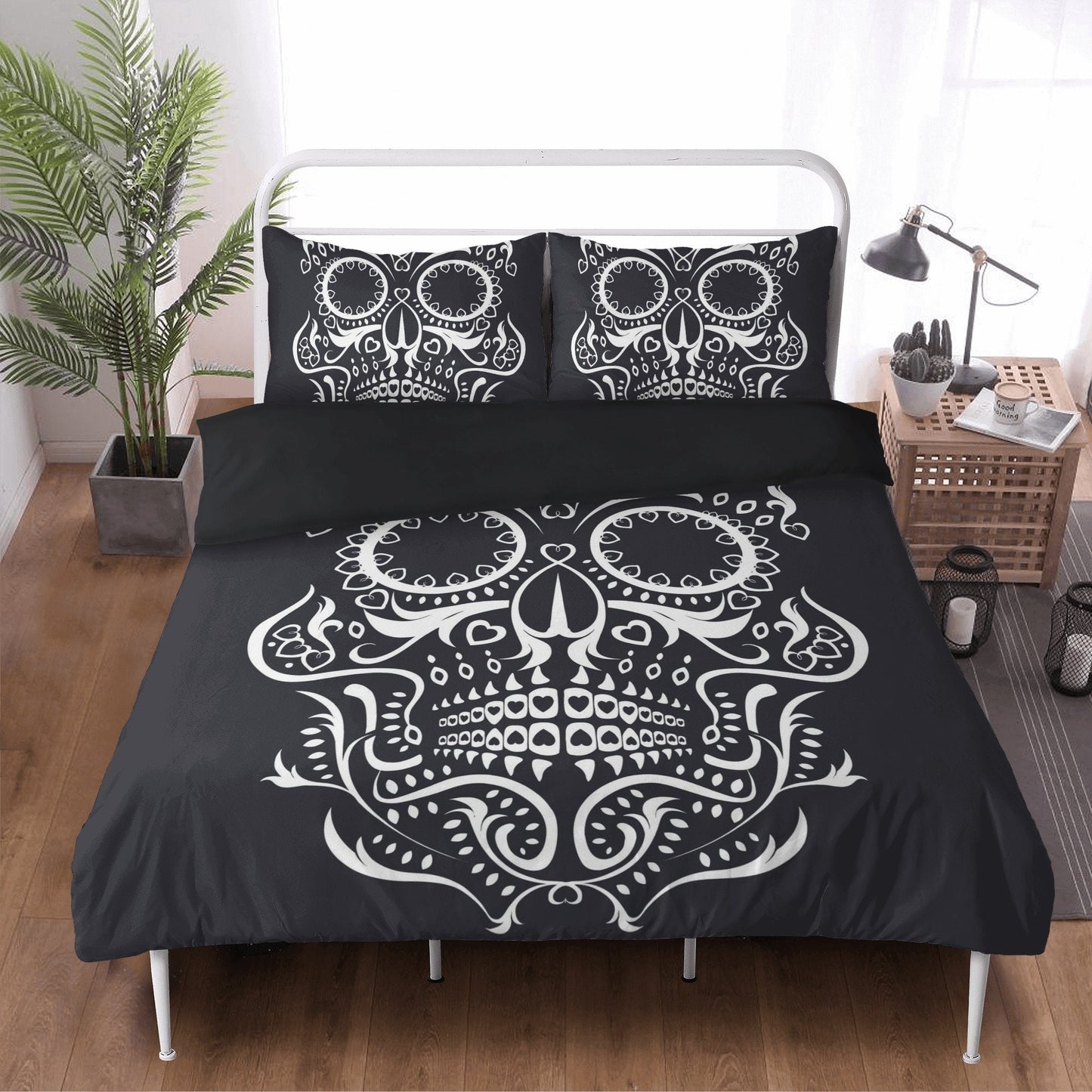 4pcs Floral sugar skull bedding duvet cover set, day of the dead skull candy skull bedding set, sugar skull duvet cover set pillow covers
