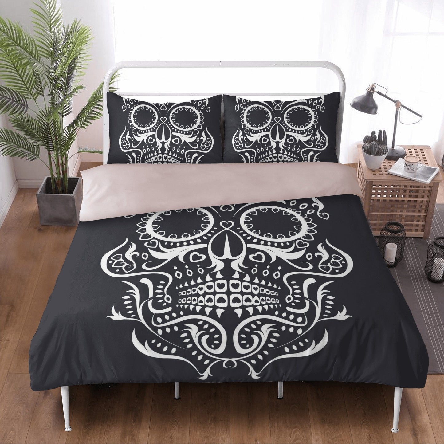 4pcs Floral sugar skull bedding duvet cover set, day of the dead skull candy skull bedding set, sugar skull duvet cover set pillow covers