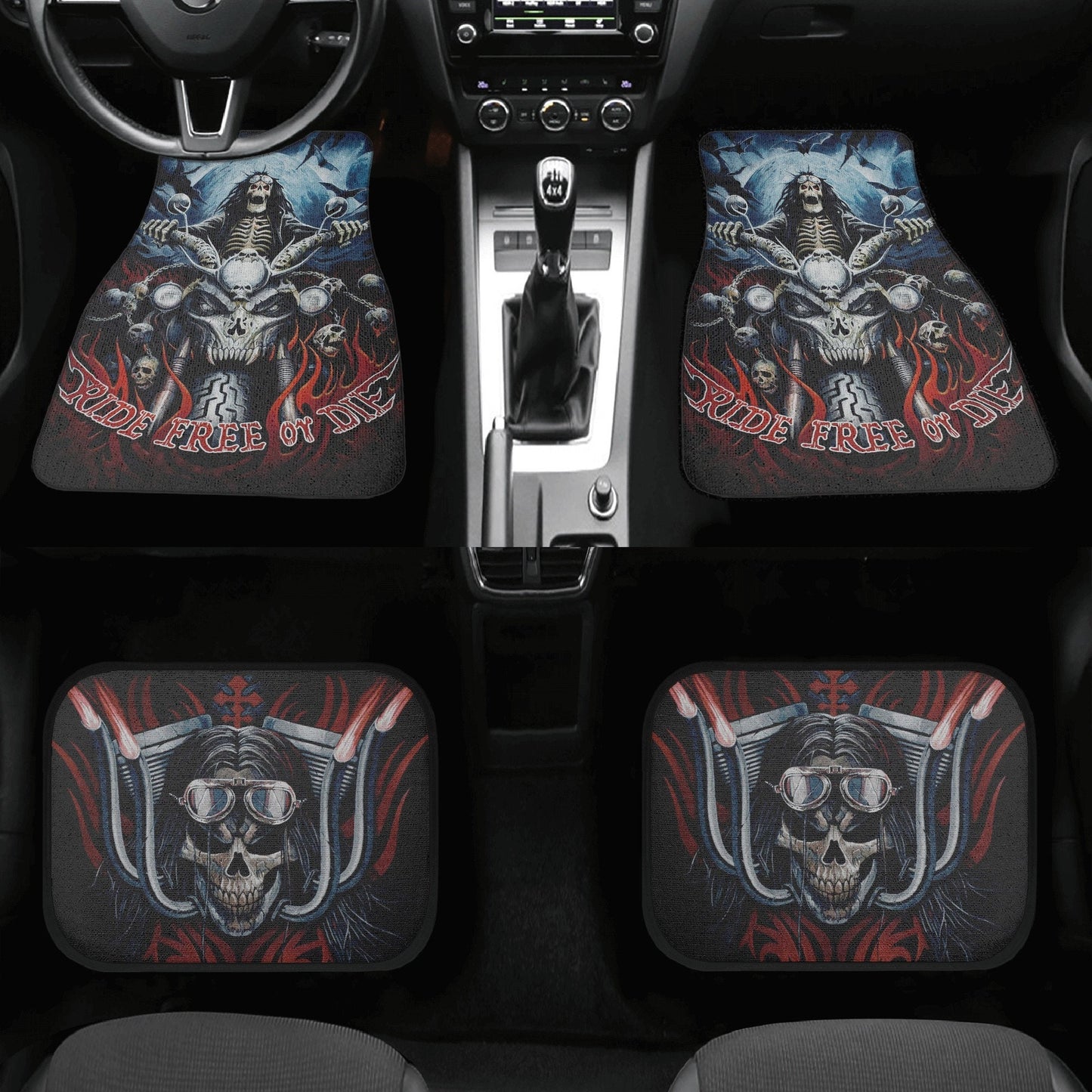Biker Skull Car Seat Cover car mat Motorcycle skull death car seat cover, biker car seat protector skull mat skeleton car mat seat protector