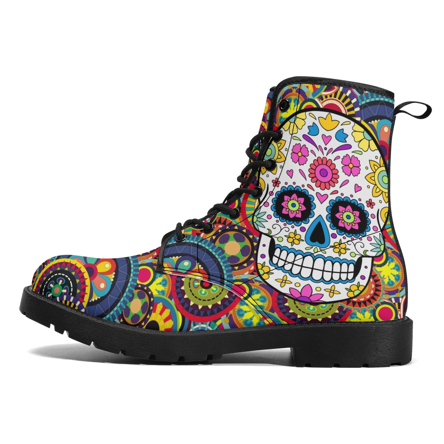 Day of the dead leather boots, sugar skull boots for men women sugar skull women's boots, candy skull women's boots, Calaveras leather boots