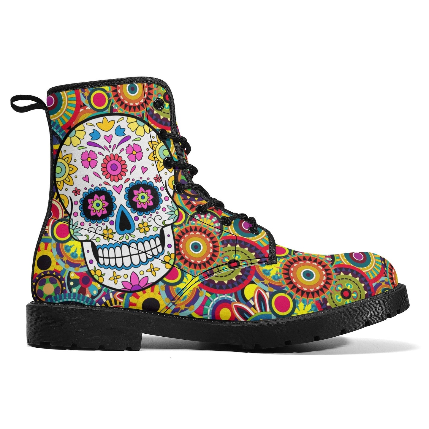Day of the dead leather boots, sugar skull boots for men women sugar skull women's boots, candy skull women's boots, Calaveras leather boots