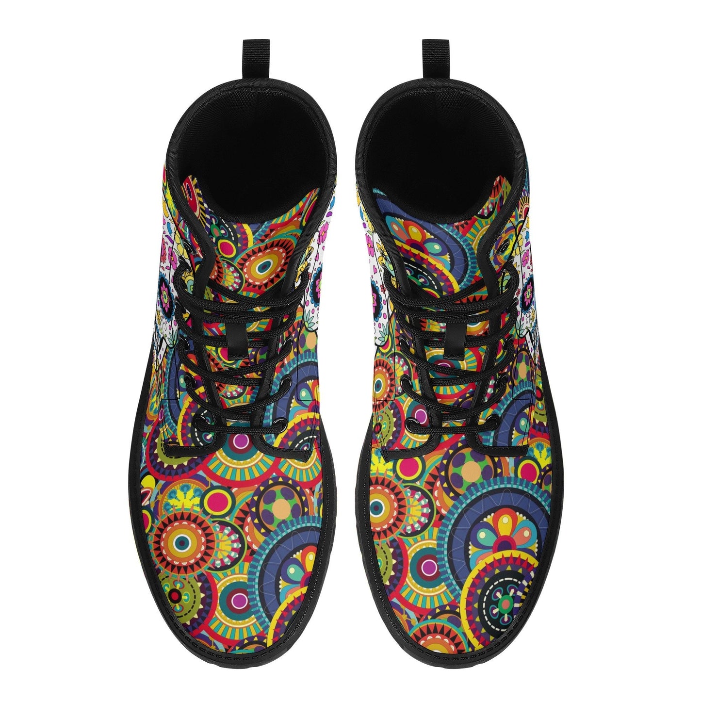 Day of the dead leather boots, sugar skull boots for men women sugar skull women's boots, candy skull women's boots, Calaveras leather boots