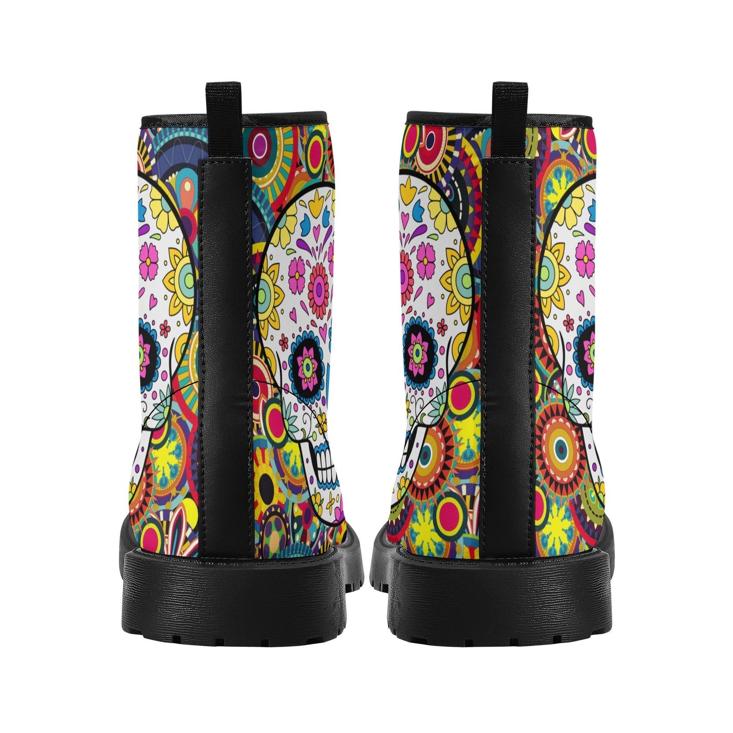 Day of the dead leather boots, sugar skull boots for men women sugar skull women's boots, candy skull women's boots, Calaveras leather boots