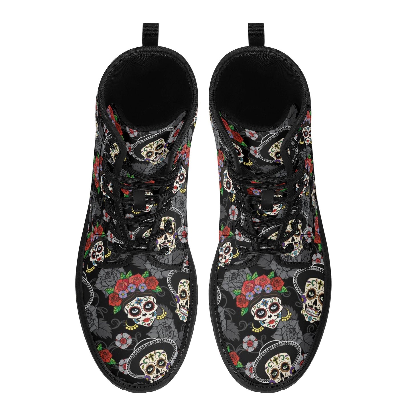 Day of the dead skull leather boots, sugar skull boots for men women skull women's boots candy skull combat boots Mexico gothic skull boots