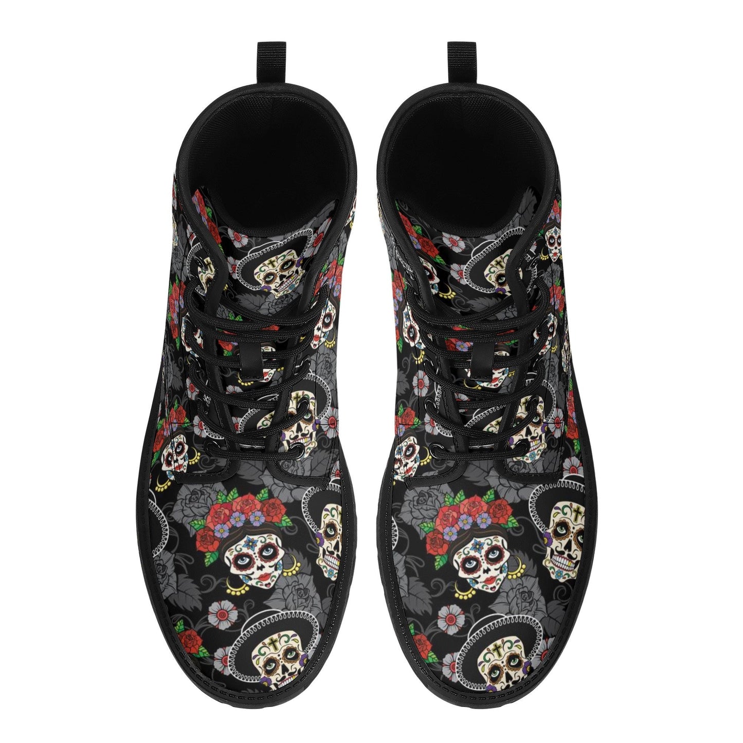 Day of the dead skull leather boots, sugar skull boots for men women skull women's boots candy skull combat boots Mexico gothic skull boots
