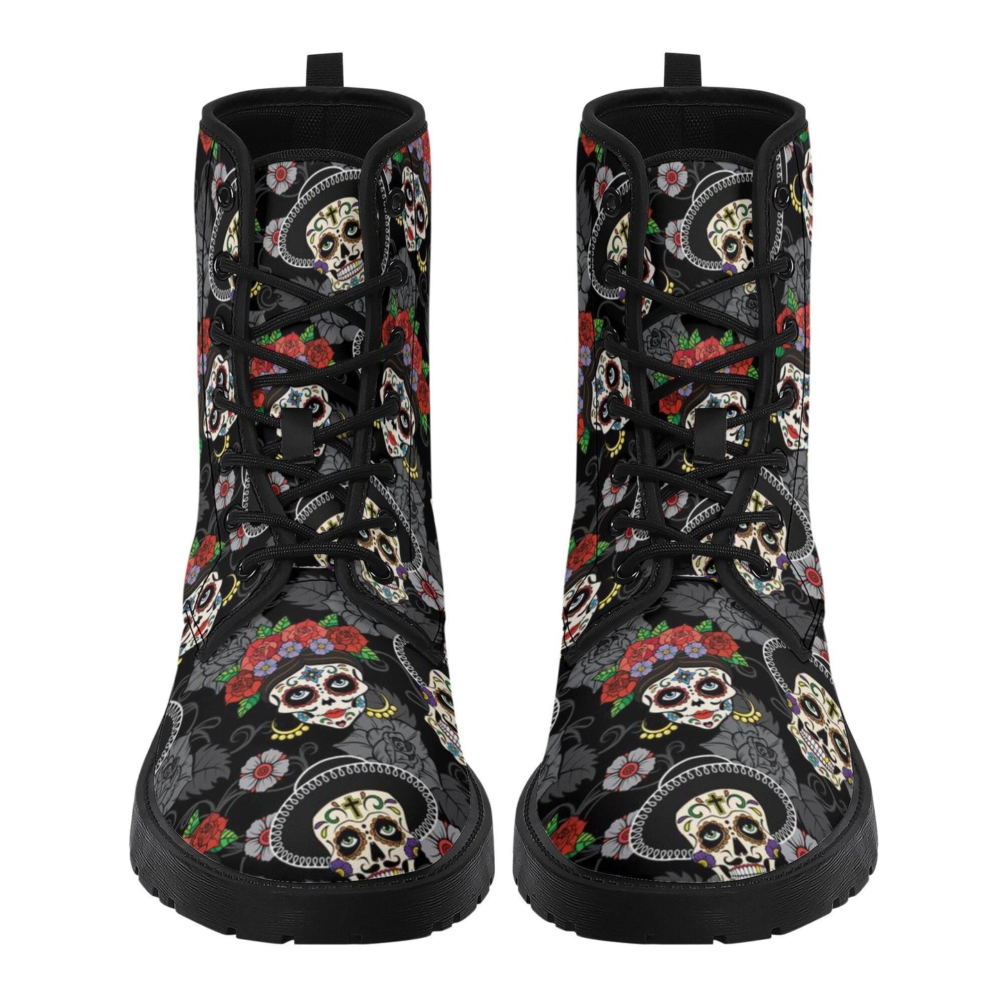 Day of the dead skull leather boots, sugar skull boots for men women skull women's boots candy skull combat boots Mexico gothic skull boots