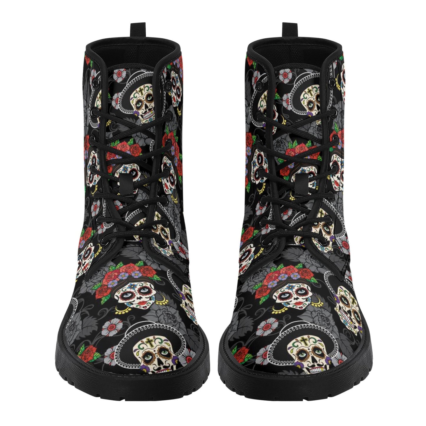 Day of the dead skull leather boots, sugar skull boots for men women skull women's boots candy skull combat boots Mexico gothic skull boots