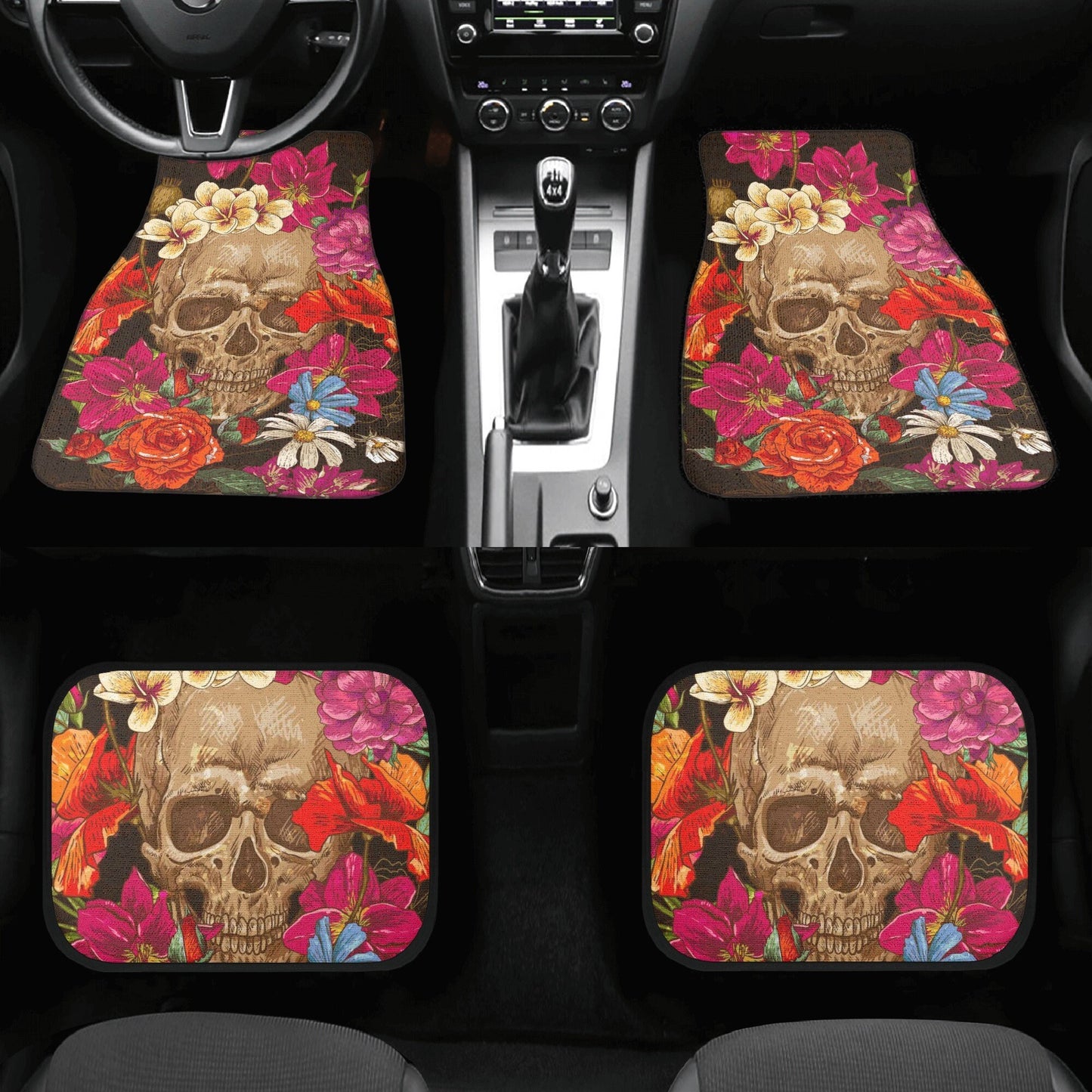 Rose day of the dead Skull Car Seat Cover car mat full set, skull seat cover mat for car, skull car mat, gothic skull mat seat cover for car