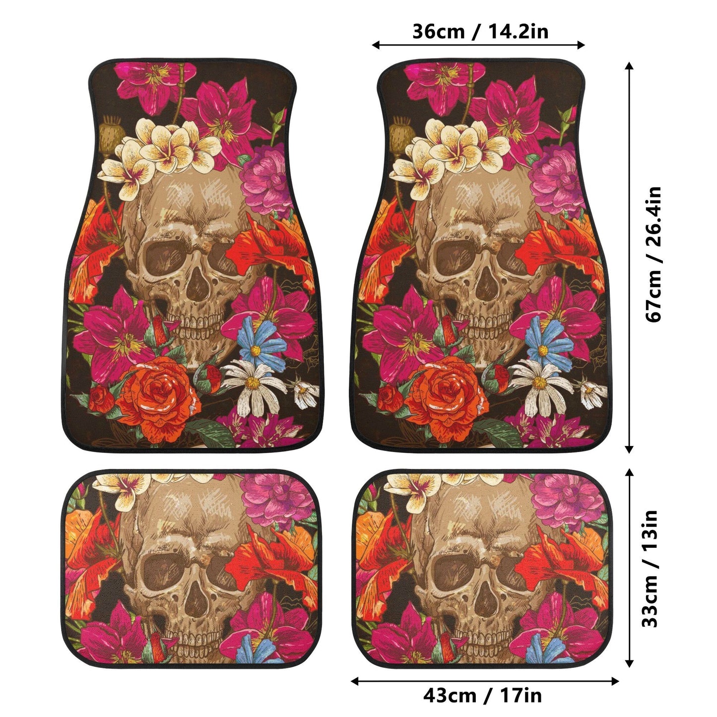 Rose day of the dead Skull Car Seat Cover car mat full set, skull seat cover mat for car, skull car mat, gothic skull mat seat cover for car
