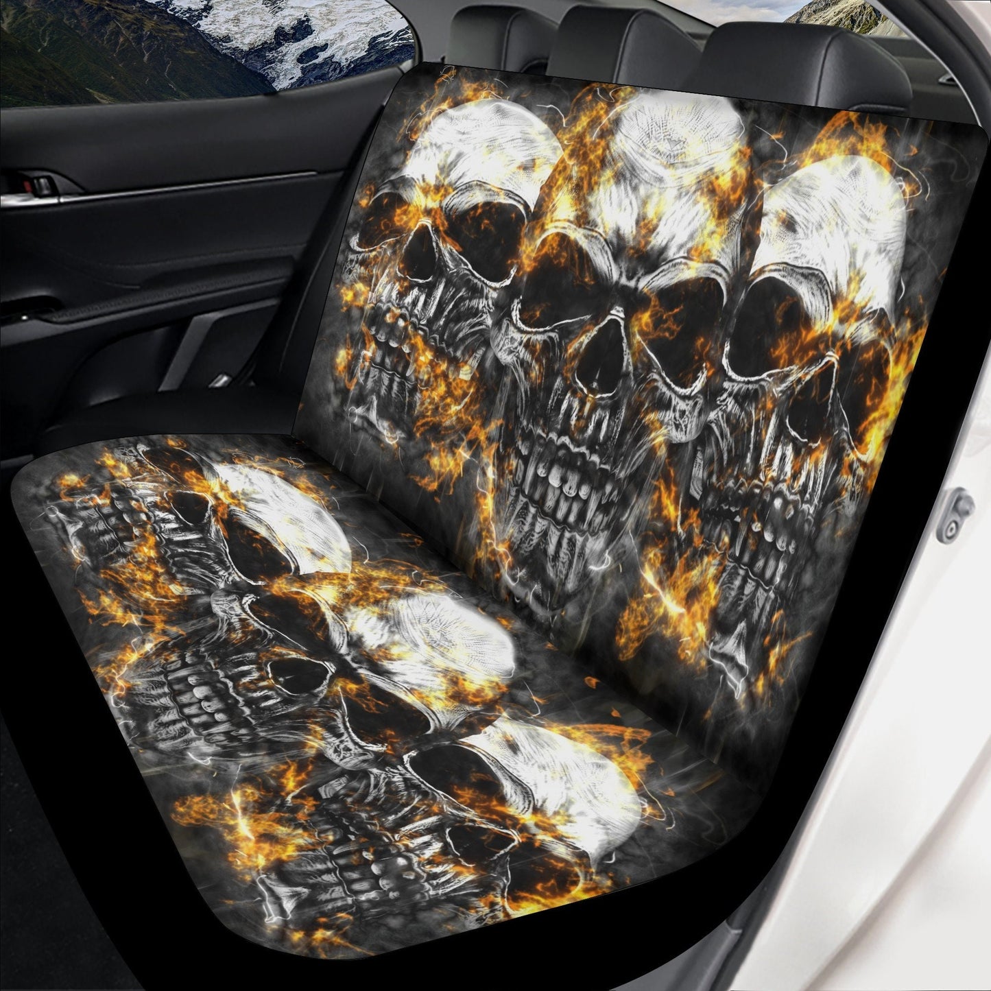 Flaming Skull Car Seat Cover car mat full set, Grim reaper skull seat cover mat for car Gothic skull car seat cover, skull mat cover for car