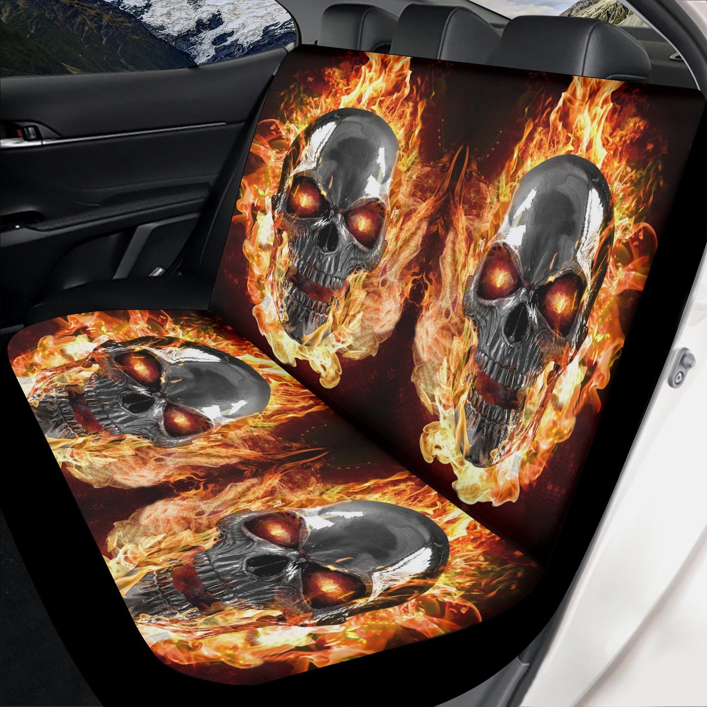 Flaming skull gothic car seat covers car mats, Halloween fire car mat seat covers, Skeleton grim reaper car mat car accessories seat covers