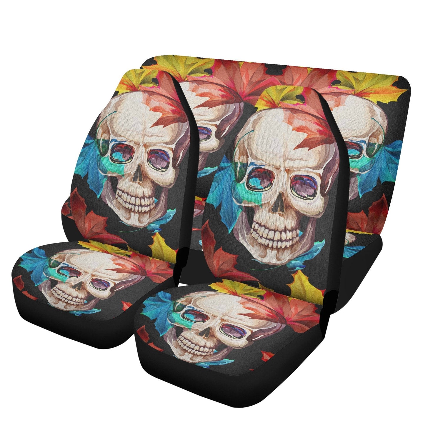 Beautiful skull car seat cover, skull rug mat for car Halloween skeleton car seat cover floral gothic skull car seat cover car mat protector
