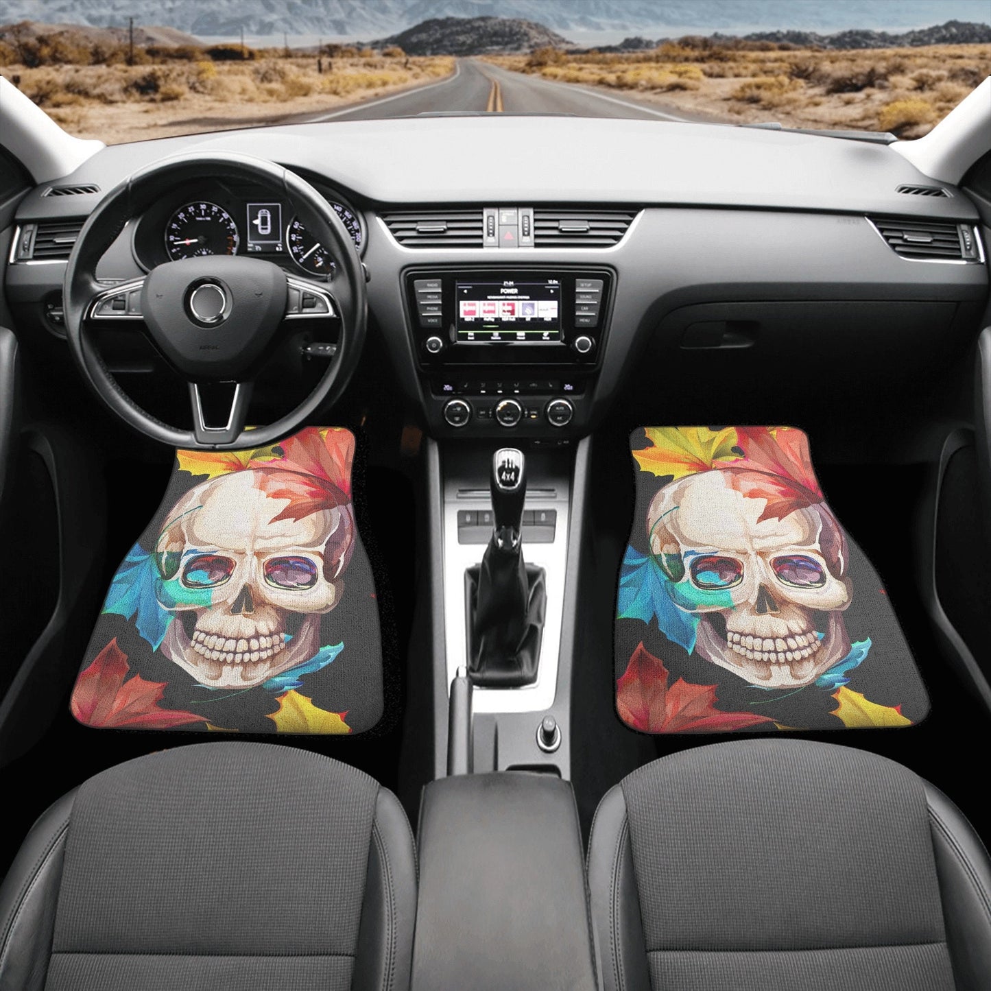 Beautiful skull car seat cover, skull rug mat for car Halloween skeleton car seat cover floral gothic skull car seat cover car mat protector