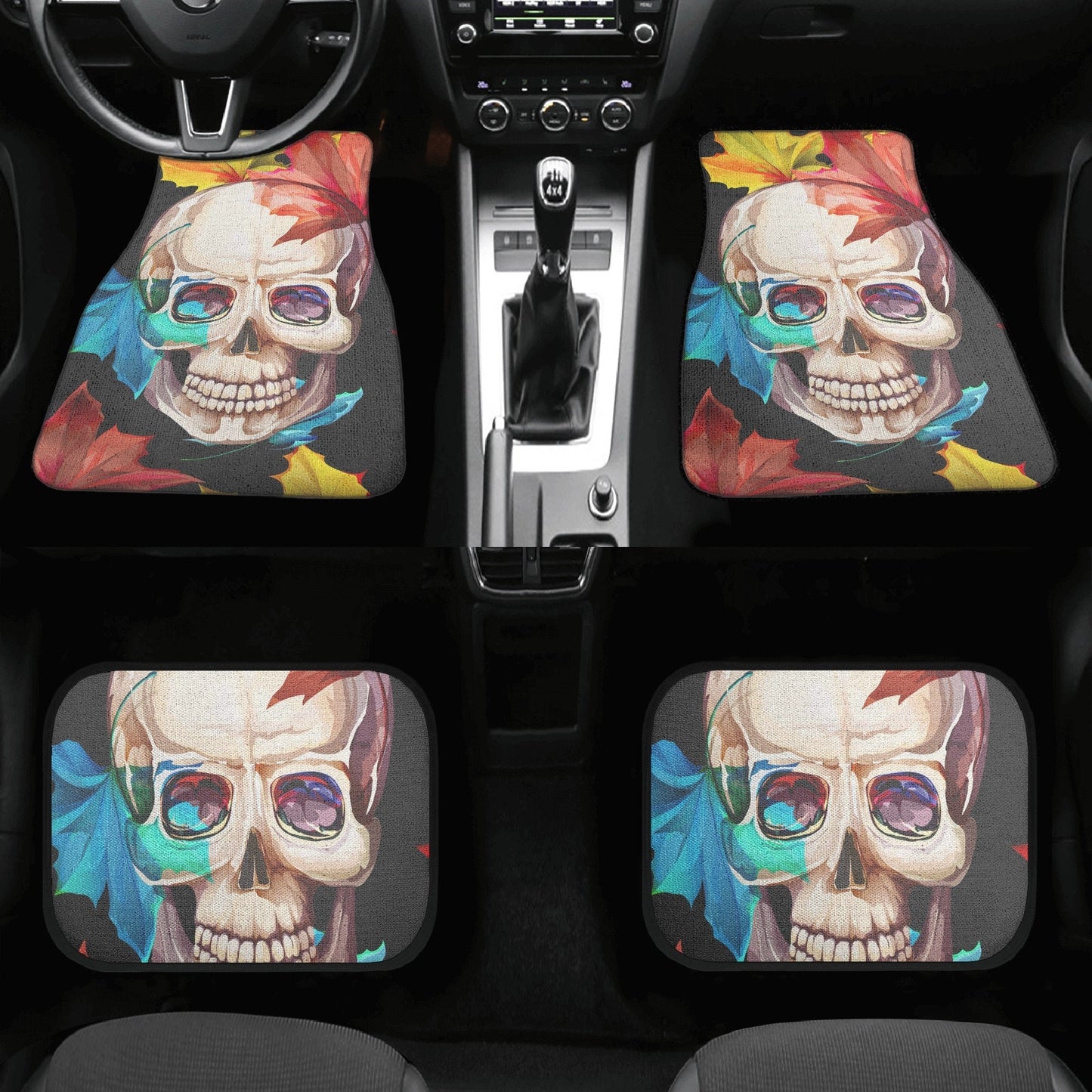 Beautiful skull car seat cover, skull rug mat for car Halloween skeleton car seat cover floral gothic skull car seat cover car mat protector