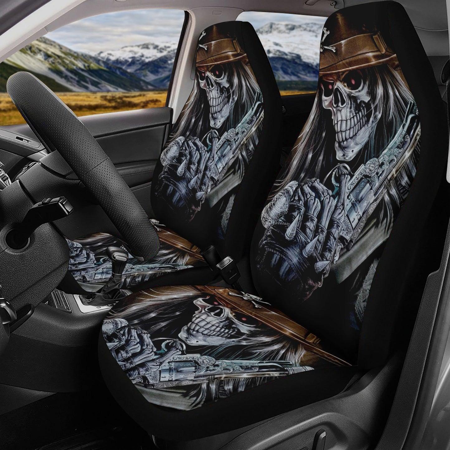 Grim reaper skull Car Seat Cover mat, Skeleton seat cover mat skeleton car seat cover, Halloween evil skull seat protector cover mat for car