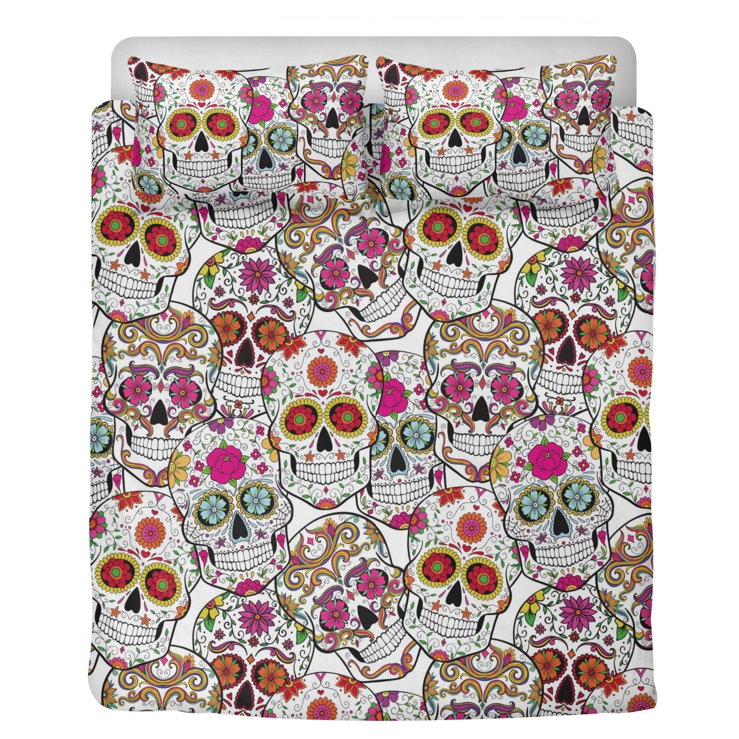 4pcs candy skull bedding set, skull duvet cover set, dia de los muertos skull bedding set, Halloween floral skull duvet cover pillow covers