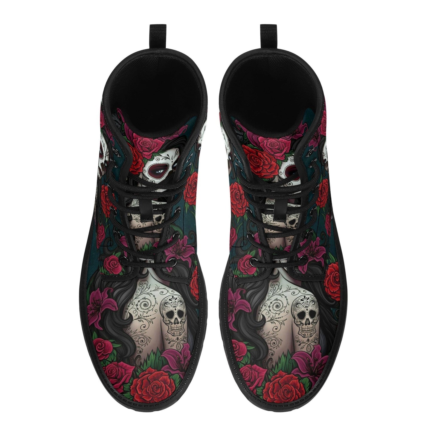 Calaveras mexican skull girl leather boots, sugar skull boots for men women, Dia de los muertos skull boots for women men, skull girl boots