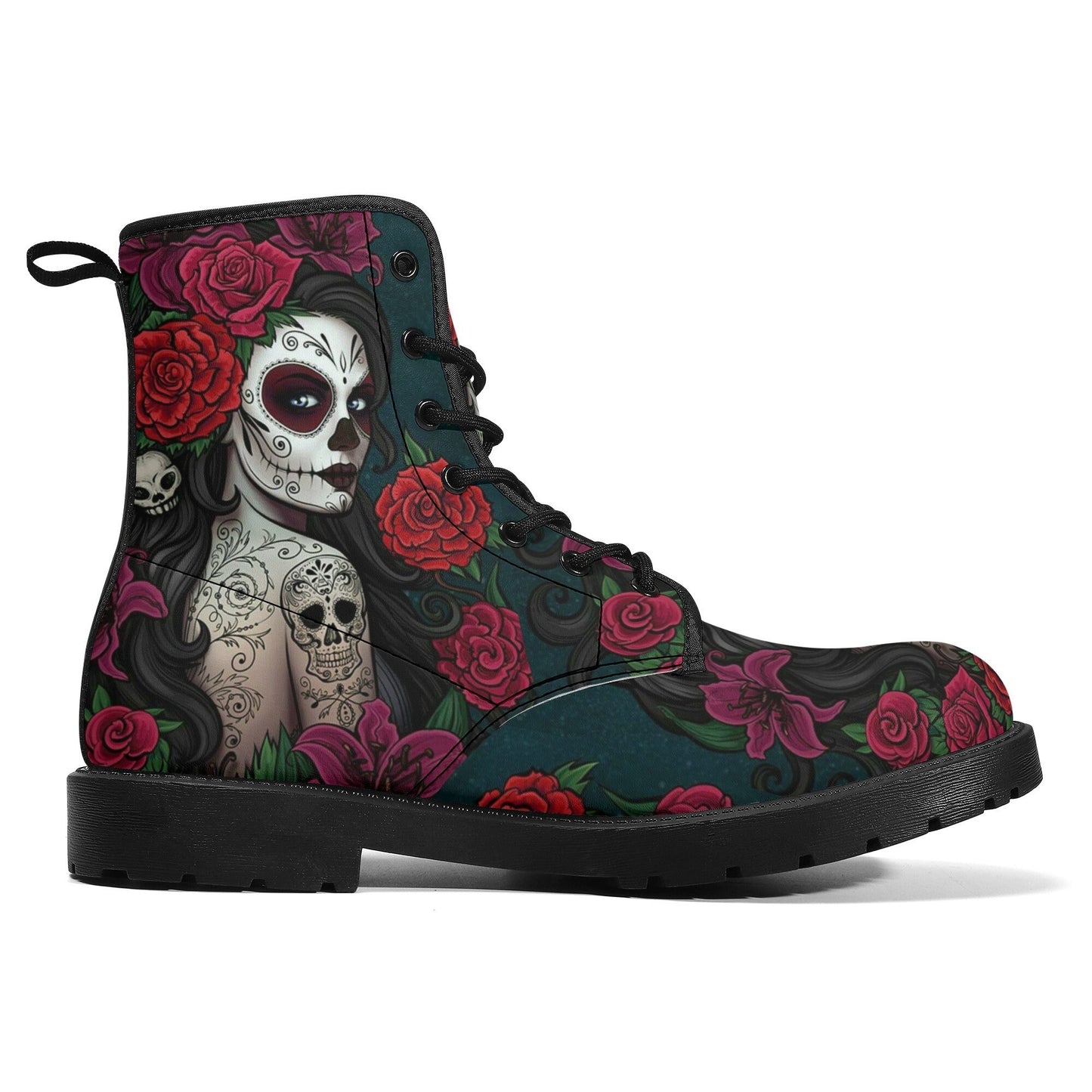 Calaveras mexican skull girl leather boots, sugar skull boots for men women, Dia de los muertos skull boots for women men, skull girl boots