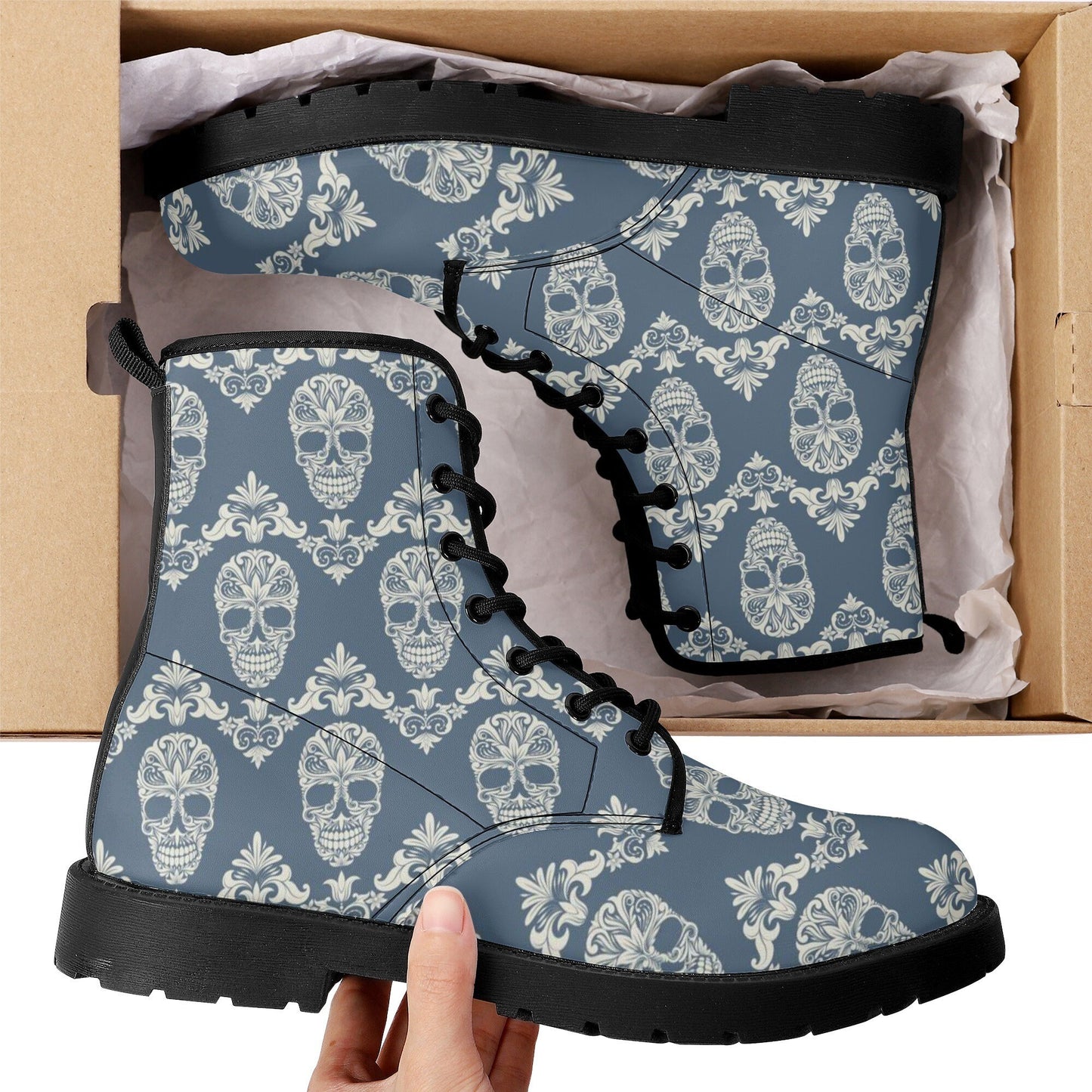 Cany sugar skull leather boots, Mexican skull boots, Dia de los muertos sugar skull boots for women men, skull men boots gothic women boots