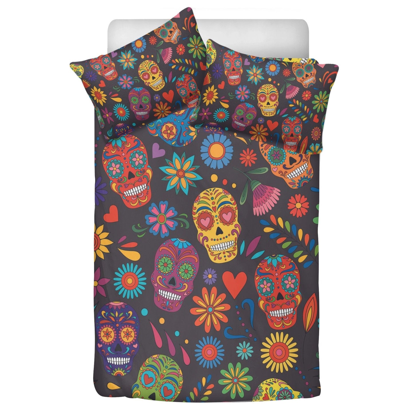 4pcs sugar skull bedding set, candy skull duvet cover set, day of the dead skull bedding set Halloween gothic skull duvet cover pillow cover