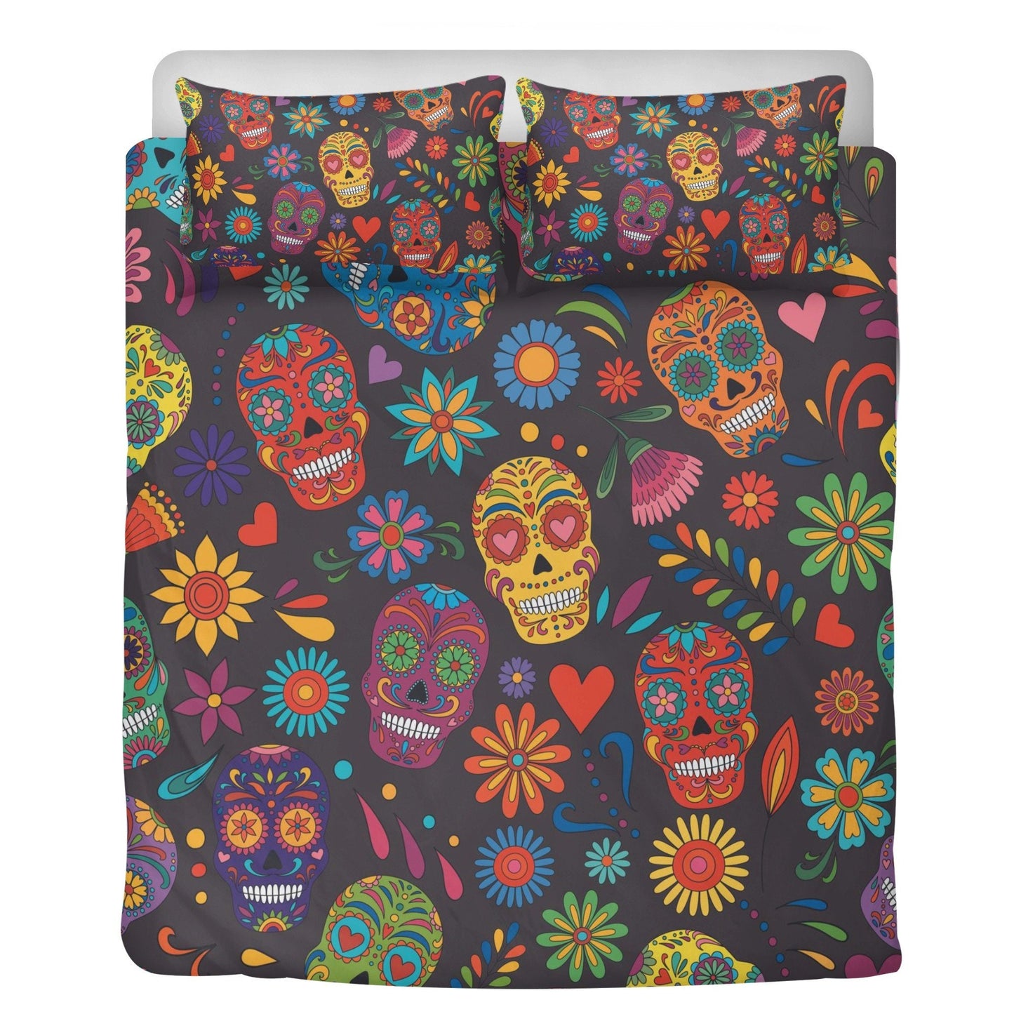 4pcs sugar skull bedding set, candy skull duvet cover set, day of the dead skull bedding set Halloween gothic skull duvet cover pillow cover