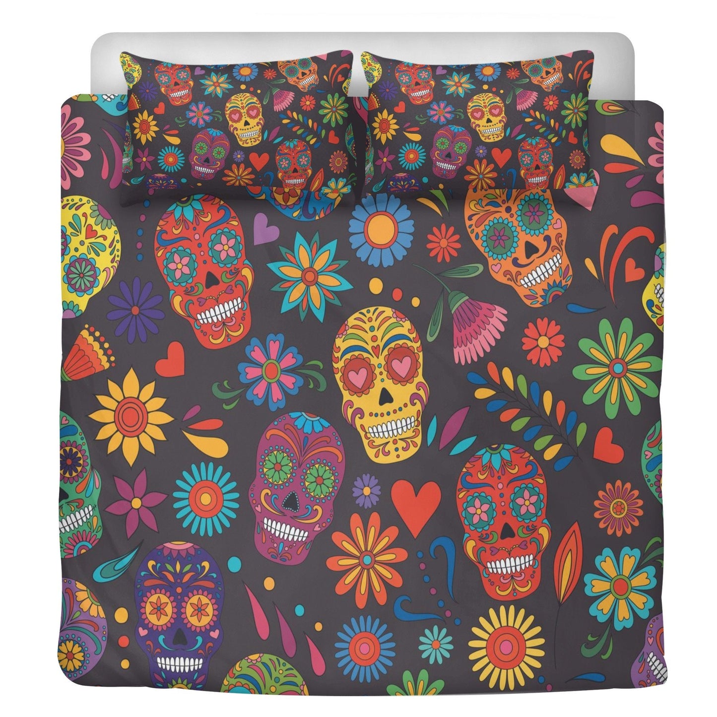 4pcs sugar skull bedding set, candy skull duvet cover set, day of the dead skull bedding set Halloween gothic skull duvet cover pillow cover