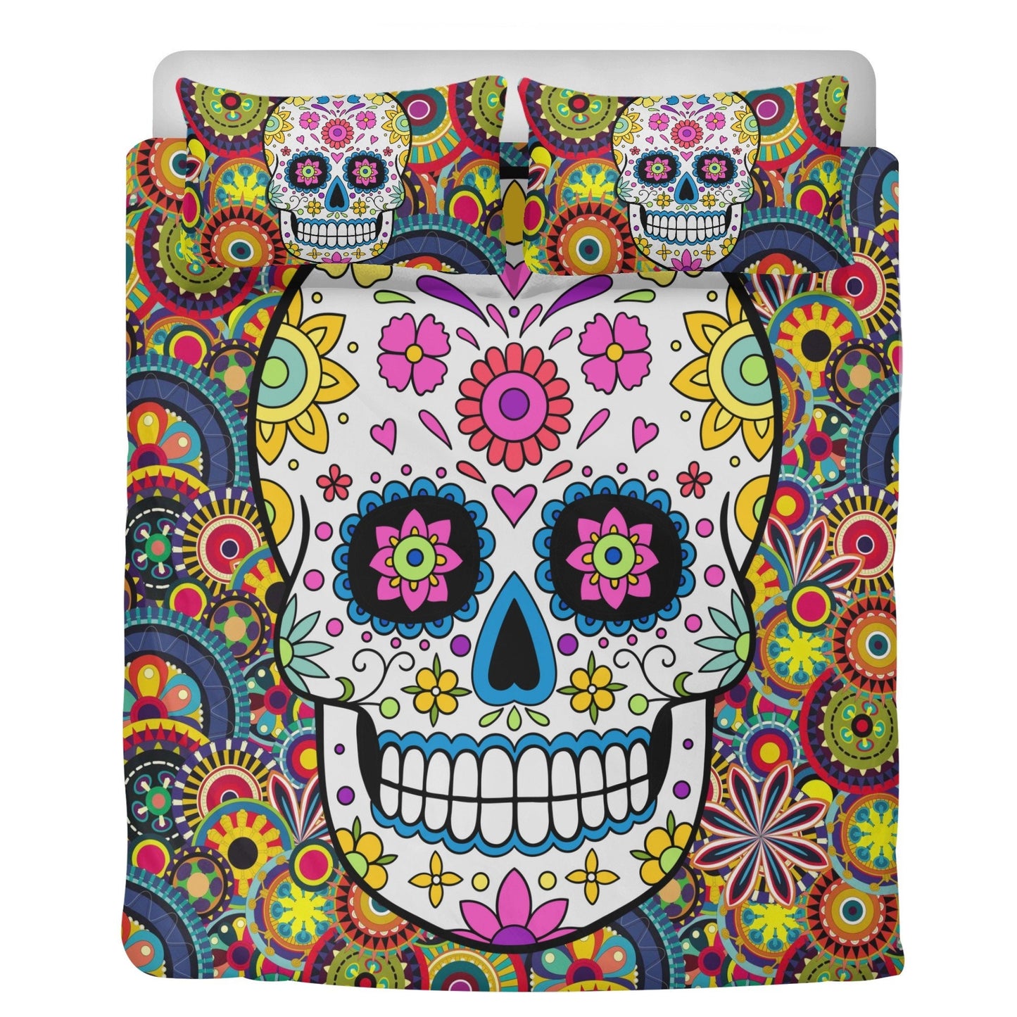 4pcs Floral sugar skull bedding duvet cover set, day of the dead skull candy skull bedding set, sugar skull duvet cover set pillow covers