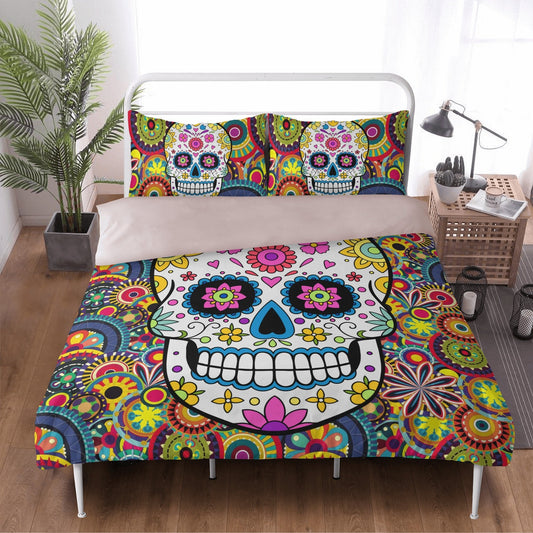4pcs Floral sugar skull bedding duvet cover set, day of the dead skull candy skull bedding set, sugar skull duvet cover set pillow covers