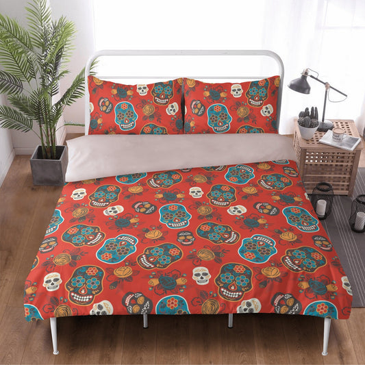 4pcs Floral sugar skull bedding duvet cover set, day of the dead skull candy skull bedding set, sugar skull duvet cover set pillow covers