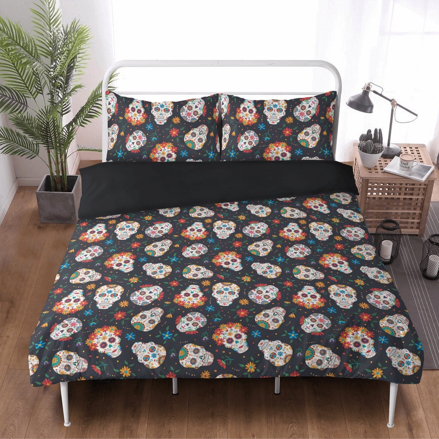 4pcs Rose skull bedding set, Gothic skeleton duvet cover set, Halloween skull bedding set, Grim reaper skull duvet cover skull pillow covers