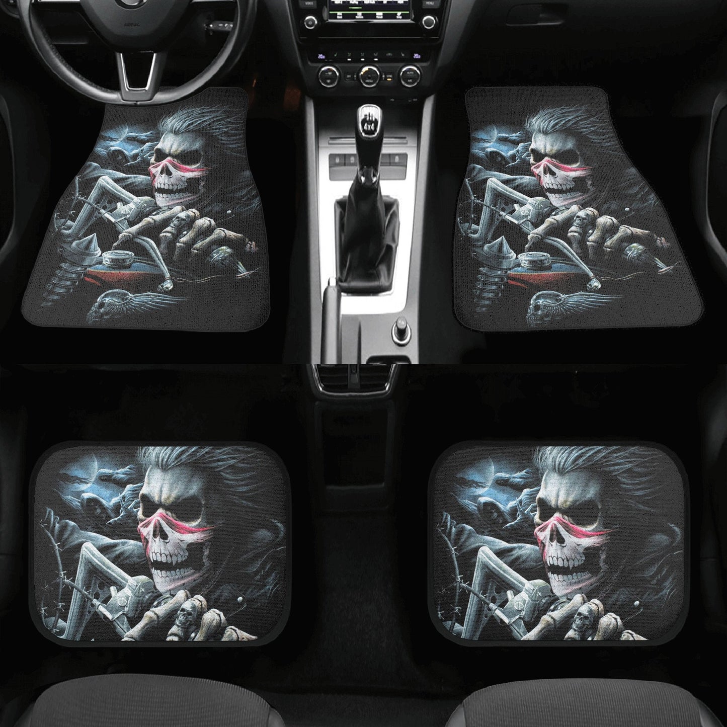 Biker Skull Car Seat Cover car mat Motorcycle skull death car seat cover, biker car seat protector skull mat skeleton car mat seat protector