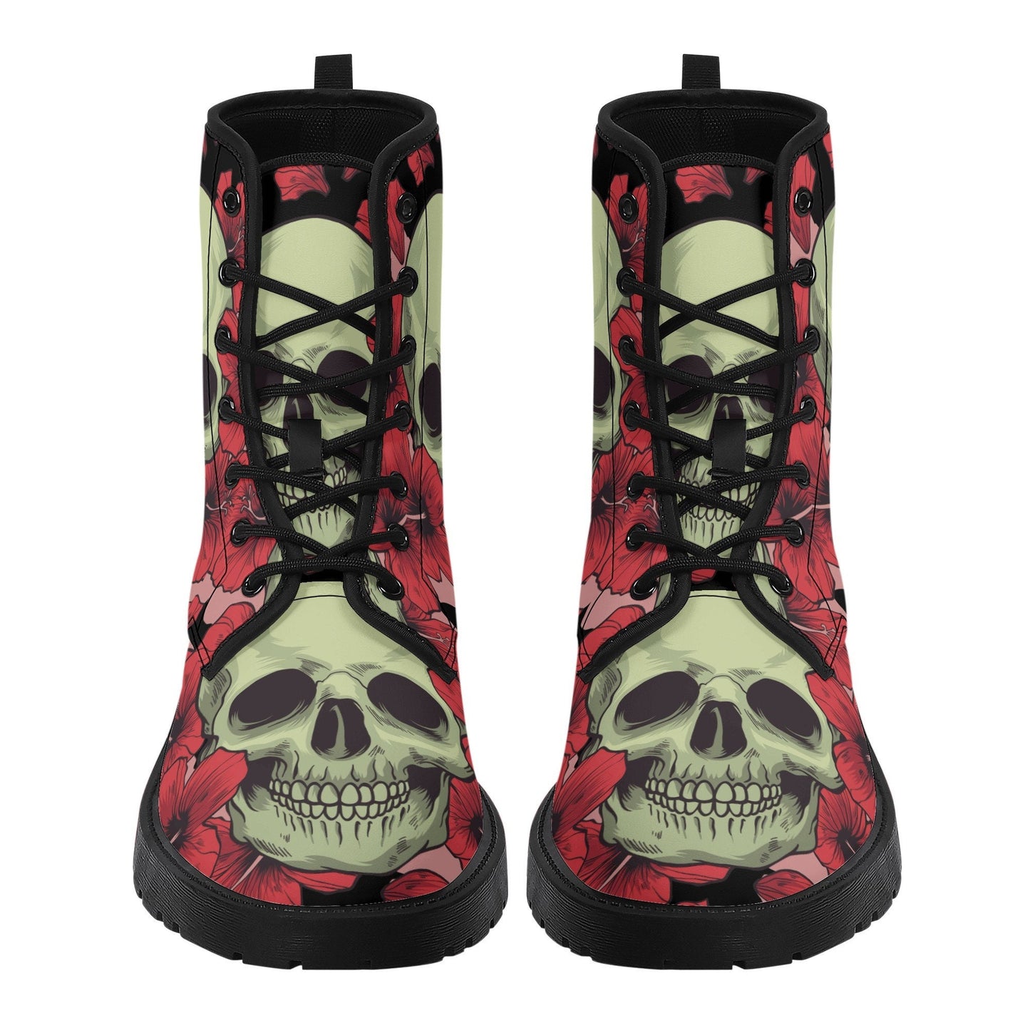 Floral skull leather boots, Halloween skull boots for men Rose skeleton skull boots for women, skull biker boots Grim reaper men women boots