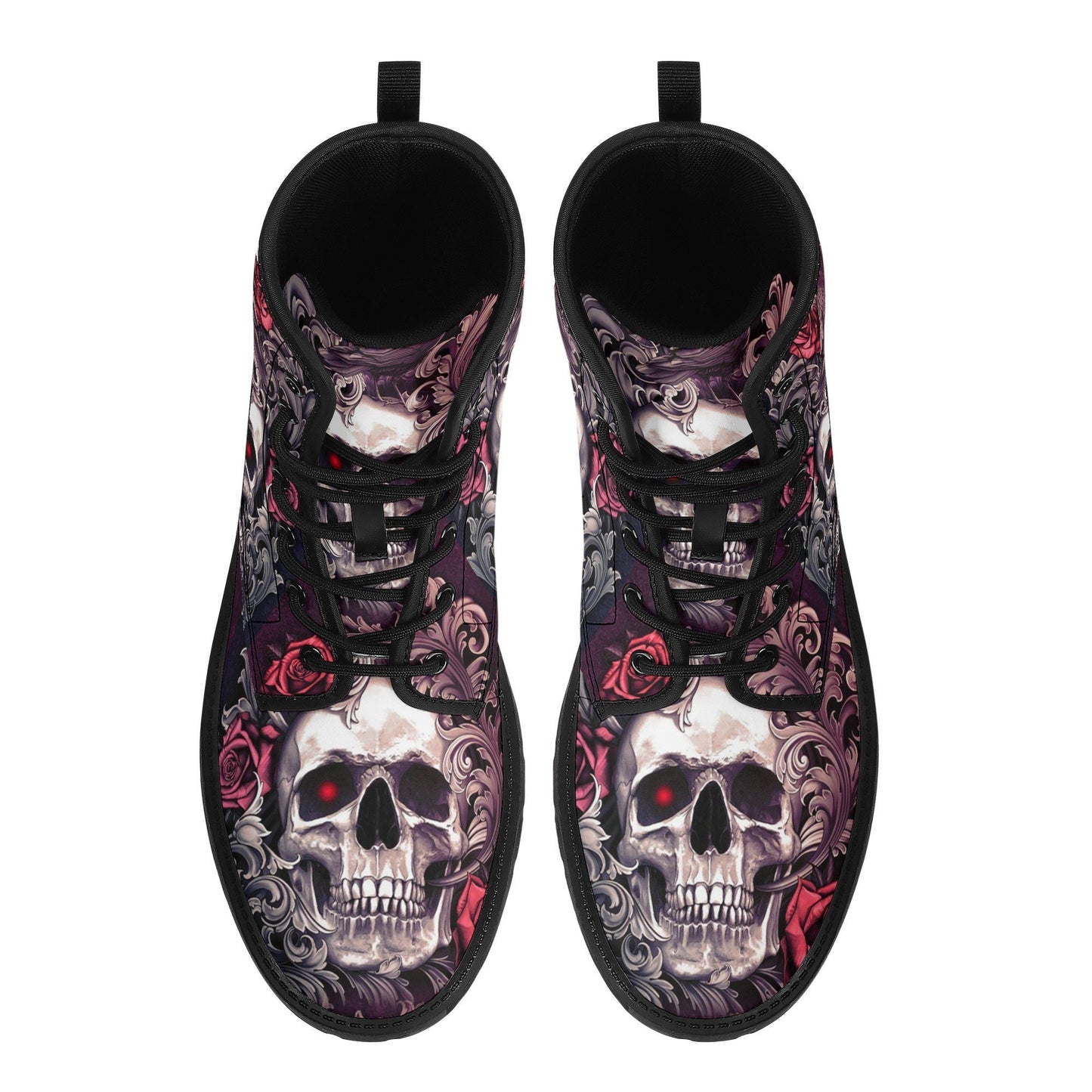Floral skull boots Streetwear shoes, Gothic punisher skull boots for men women, skeleton men boots, Halloween Christmas skull leather boots