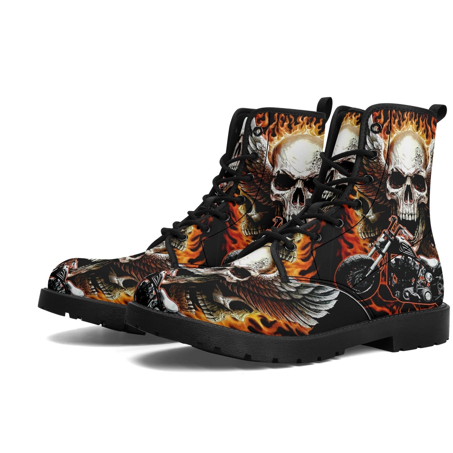 Skull boots Streetwear shoes for biker, Gothic skull women men's boots Goth death skeleton men boots, Halloween punisher skull leather boots