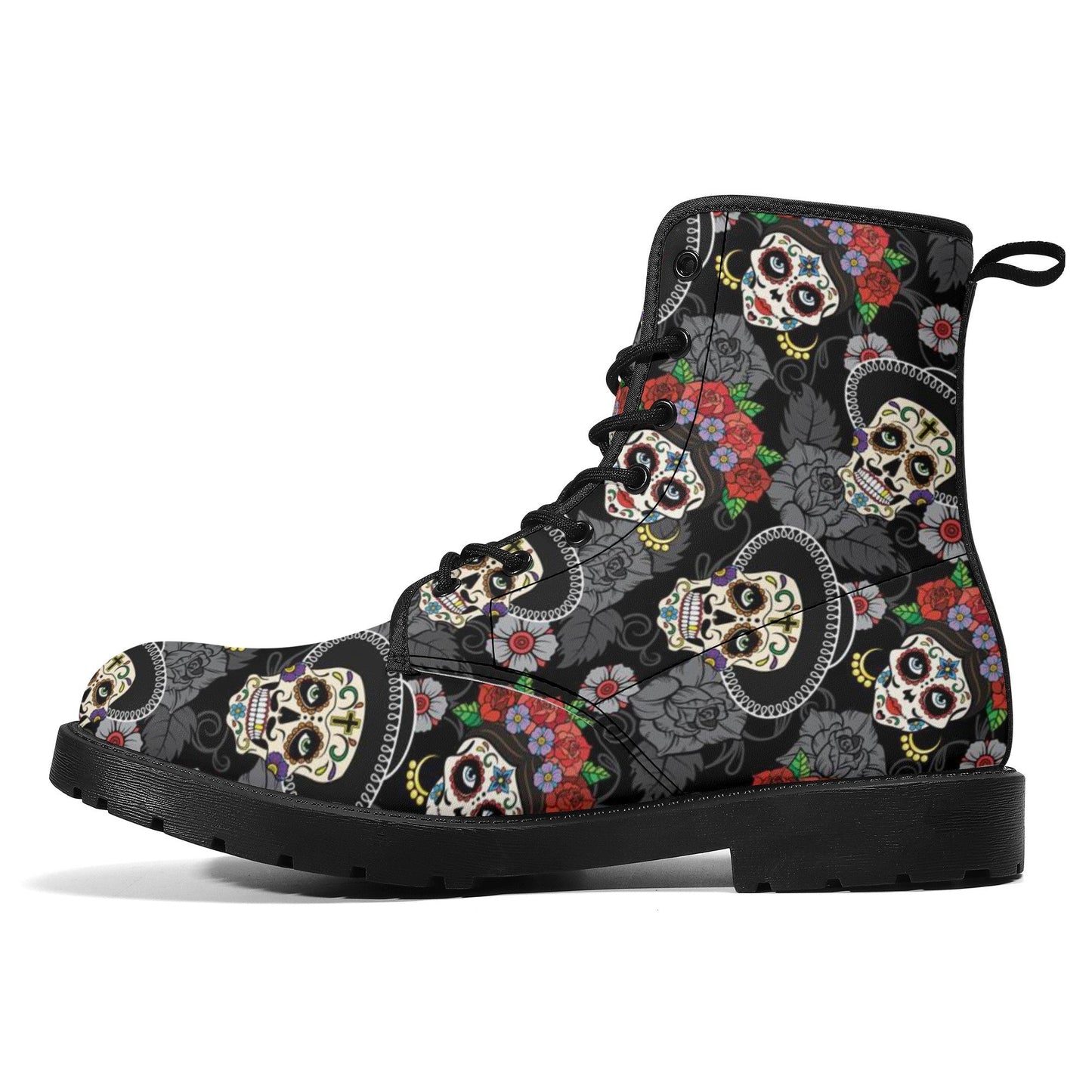 Day of the dead skull leather boots, sugar skull boots for men women skull women's boots candy skull combat boots Mexico gothic skull boots