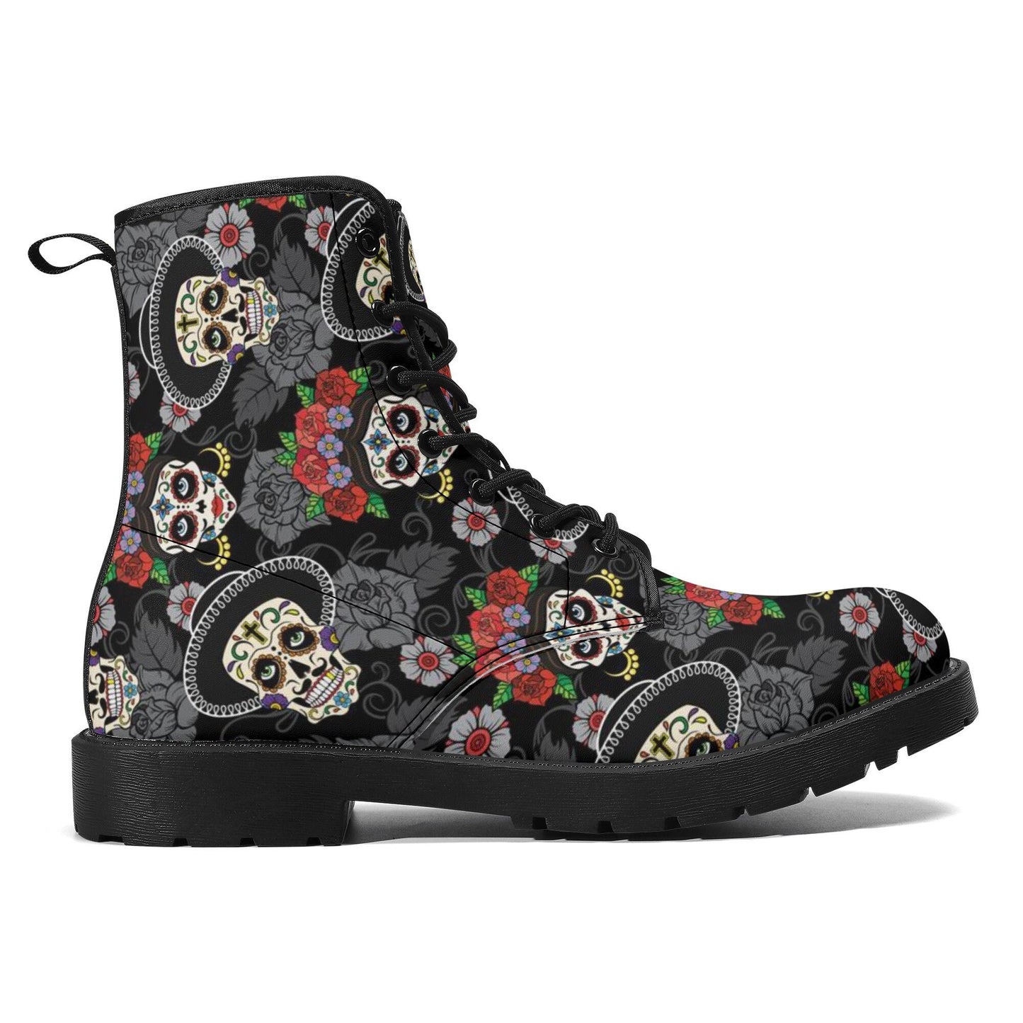 Day of the dead skull leather boots, sugar skull boots for men women skull women's boots candy skull combat boots Mexico gothic skull boots